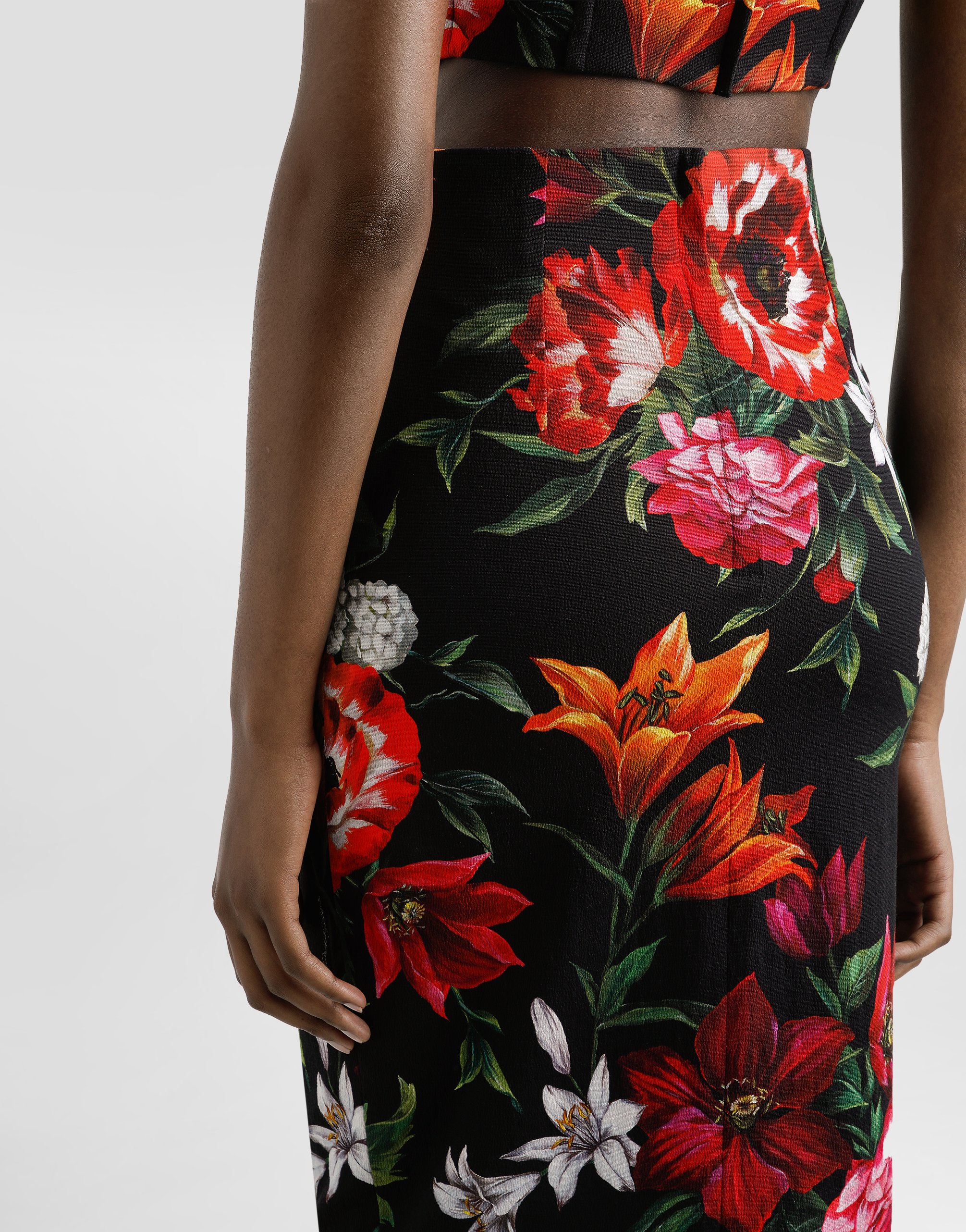 Dolce & Gabbana Floral-printed Cotton Poplin Midi Pencil Skirt In Multi