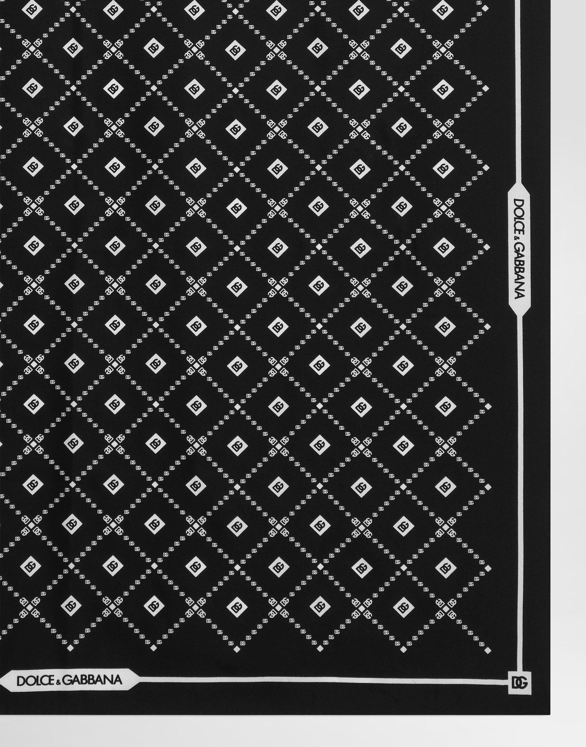 Dolce & Gabbana 70x70 Silk Twill Scarf With Micro-design And Logo In Black