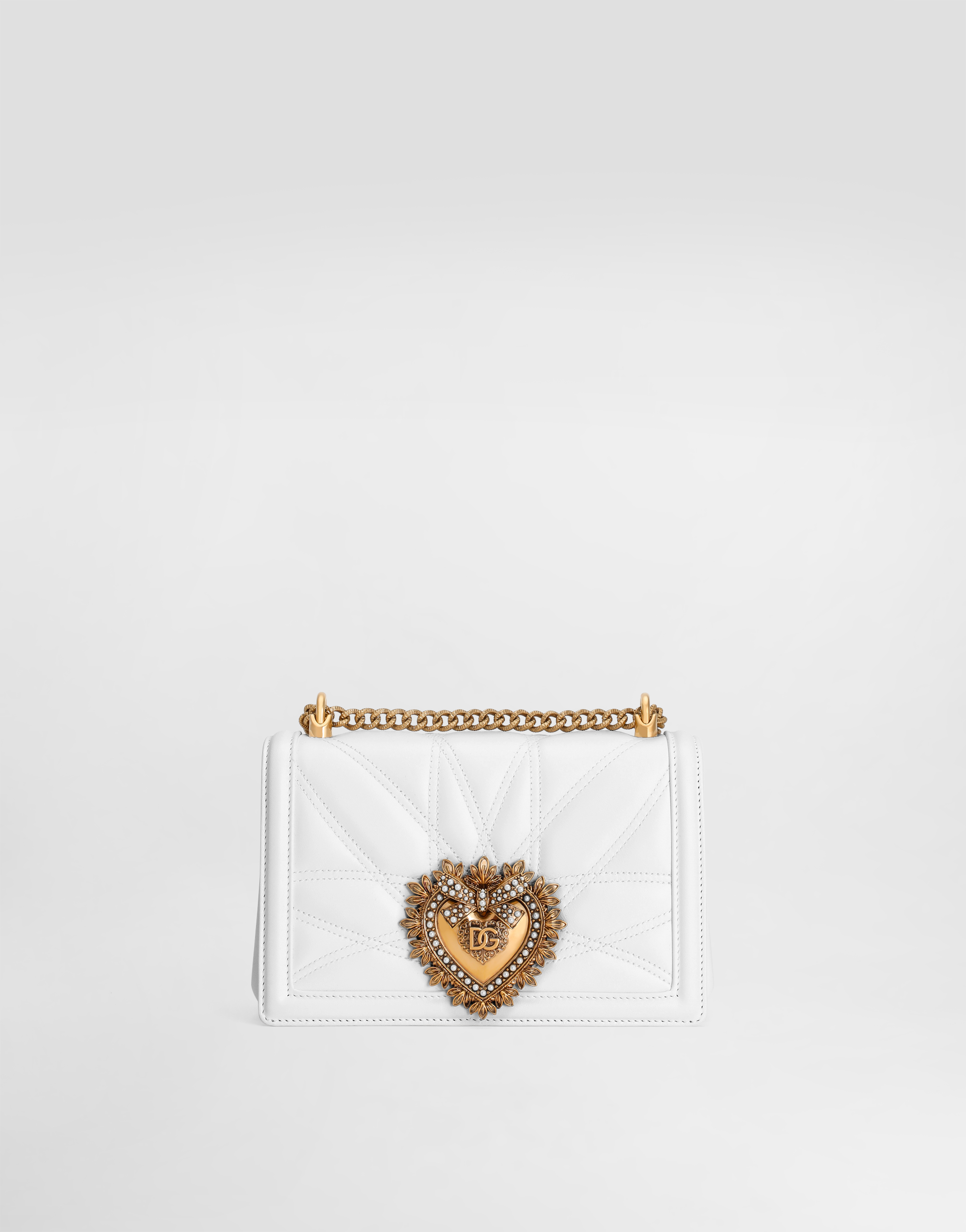 Dolce & Gabbana Medium Devotion Bag In Quilted Nappa Leather In White