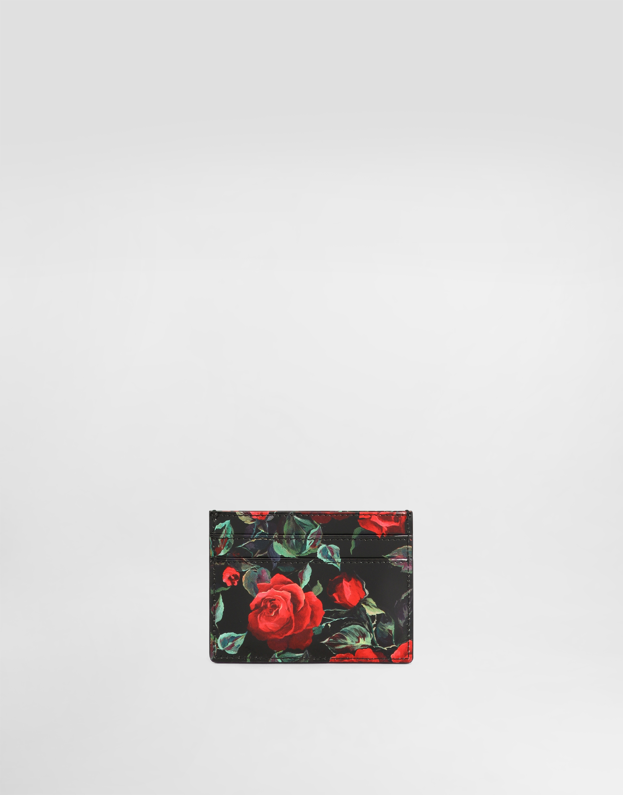 Dolce & Gabbana Polished Calfskin Rose Print Card Holder Accessories In Print
