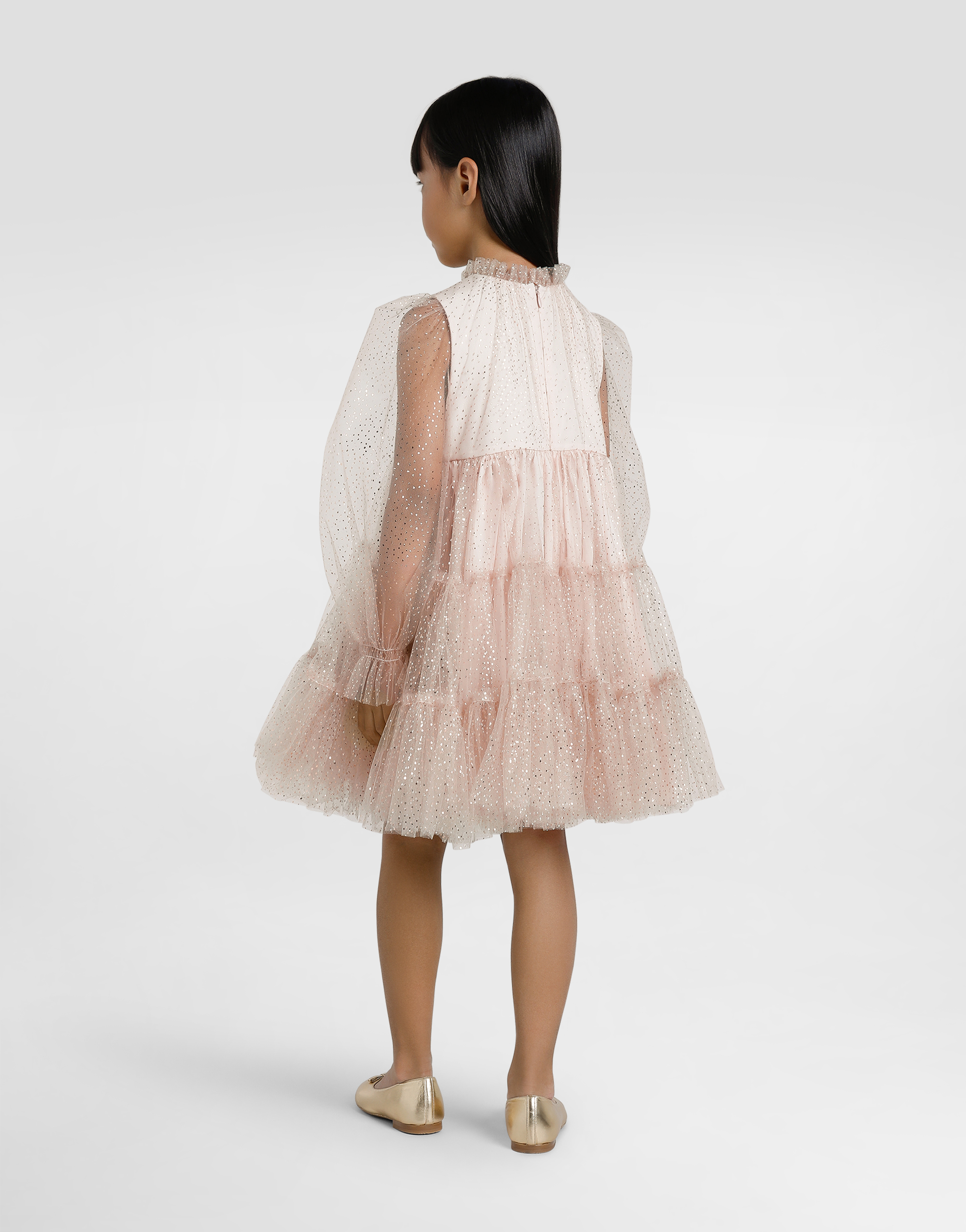 Dolce & Gabbana Abito In Tulle Stampa Pois In Pink