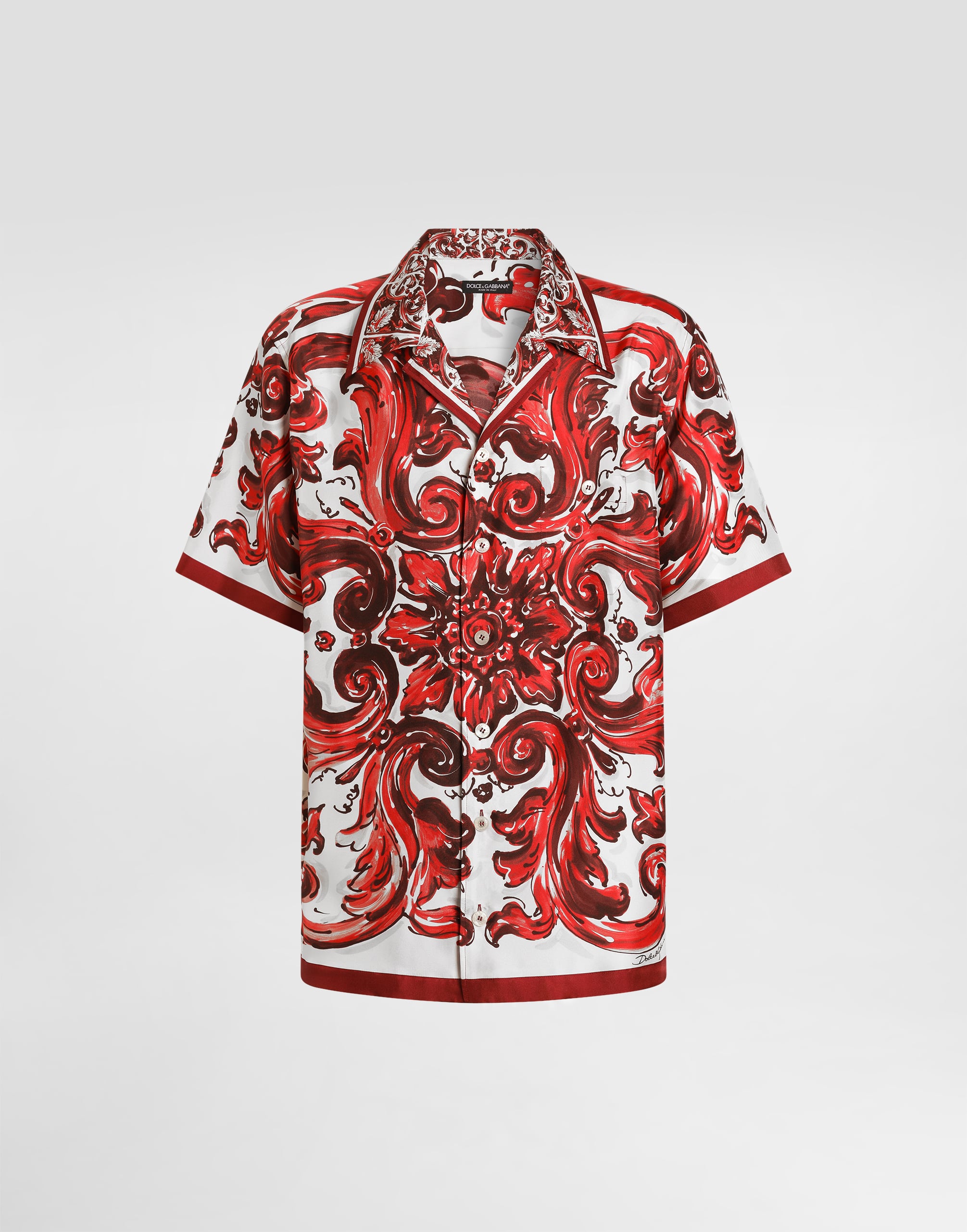 Majolica-print silk twill hawaii shirt in Multicolor for Men