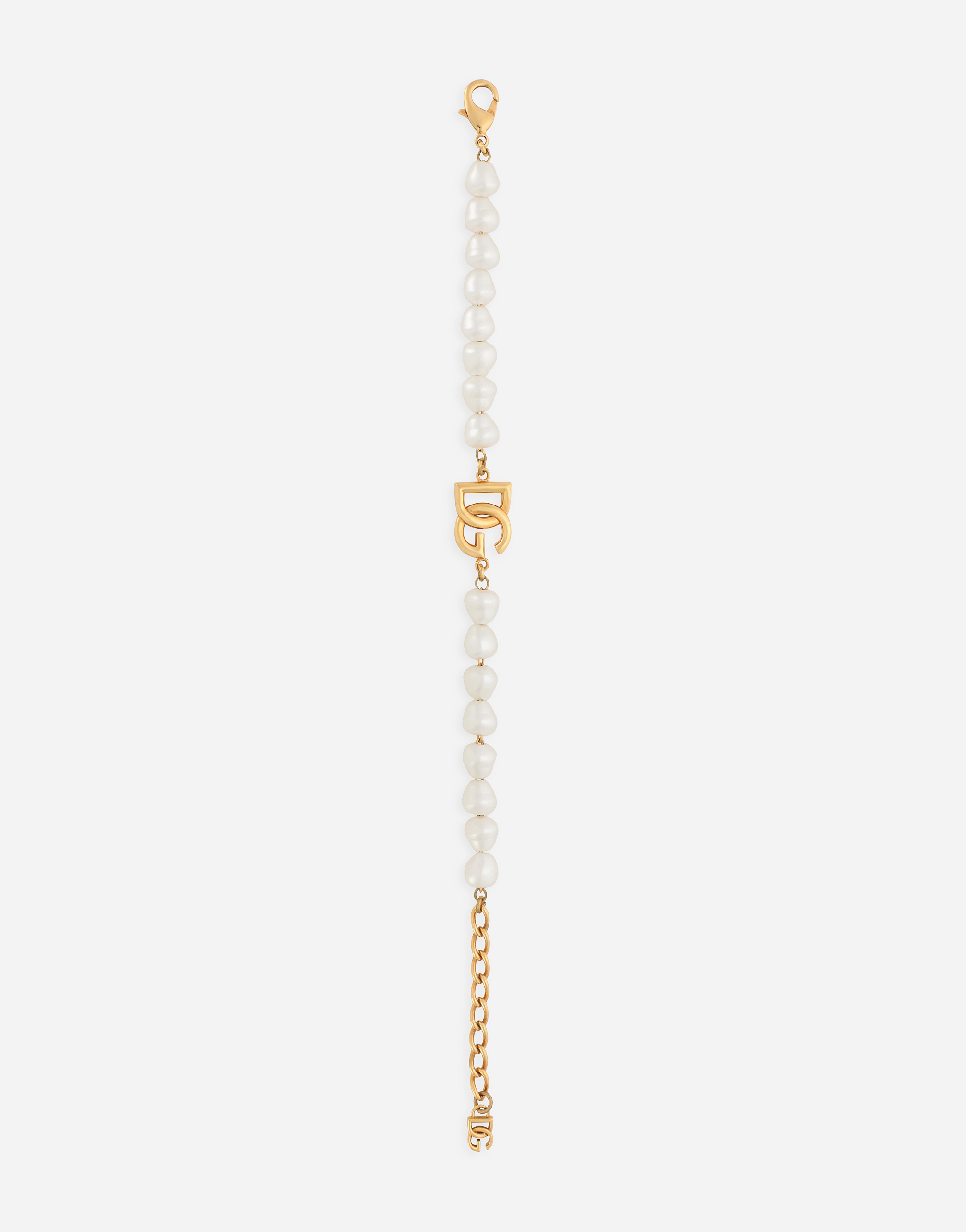 Dolce & Gabbana Link Bracelet With Pearls And Dg Logo In Gold