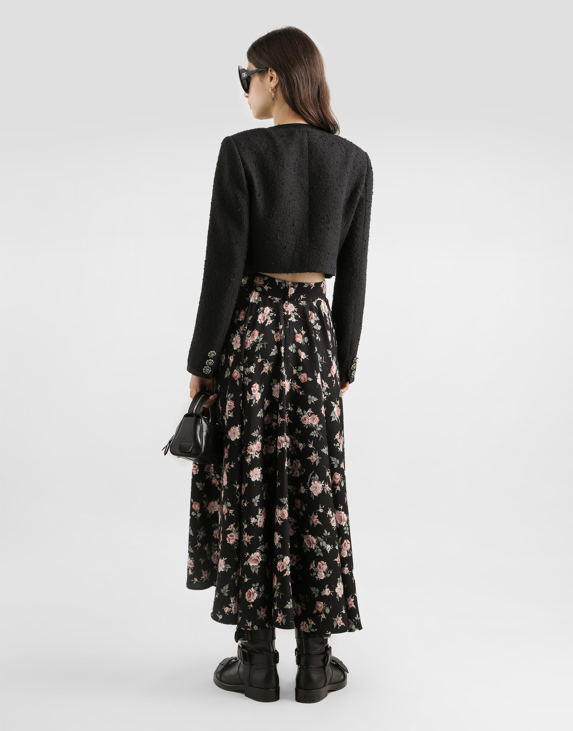Dolce & Gabbana Vintage Roses-print Charmeuse Circle Skirt In Black