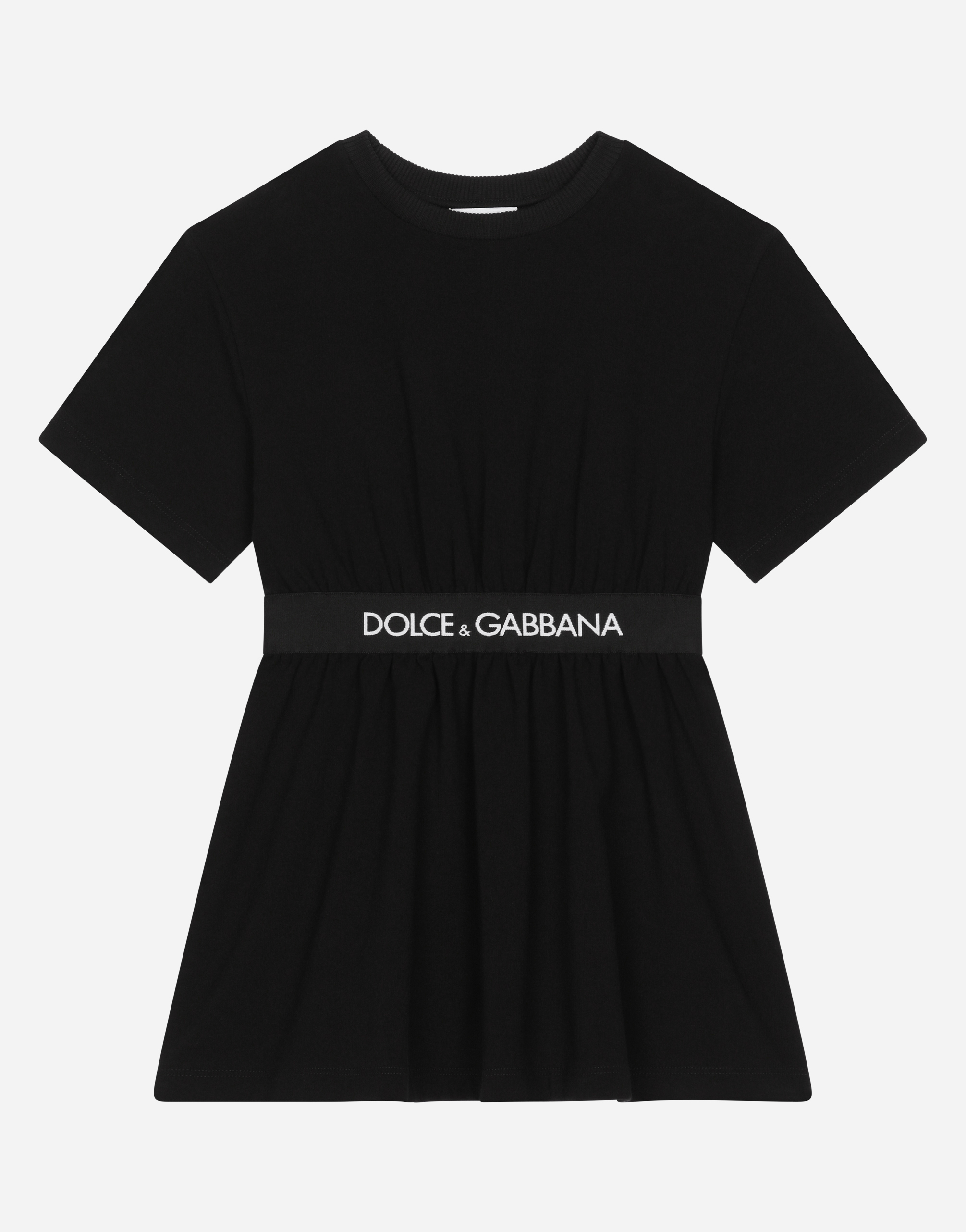 Dolce & Gabbana Kids' Interlock Dress With Branded Elastic In Black