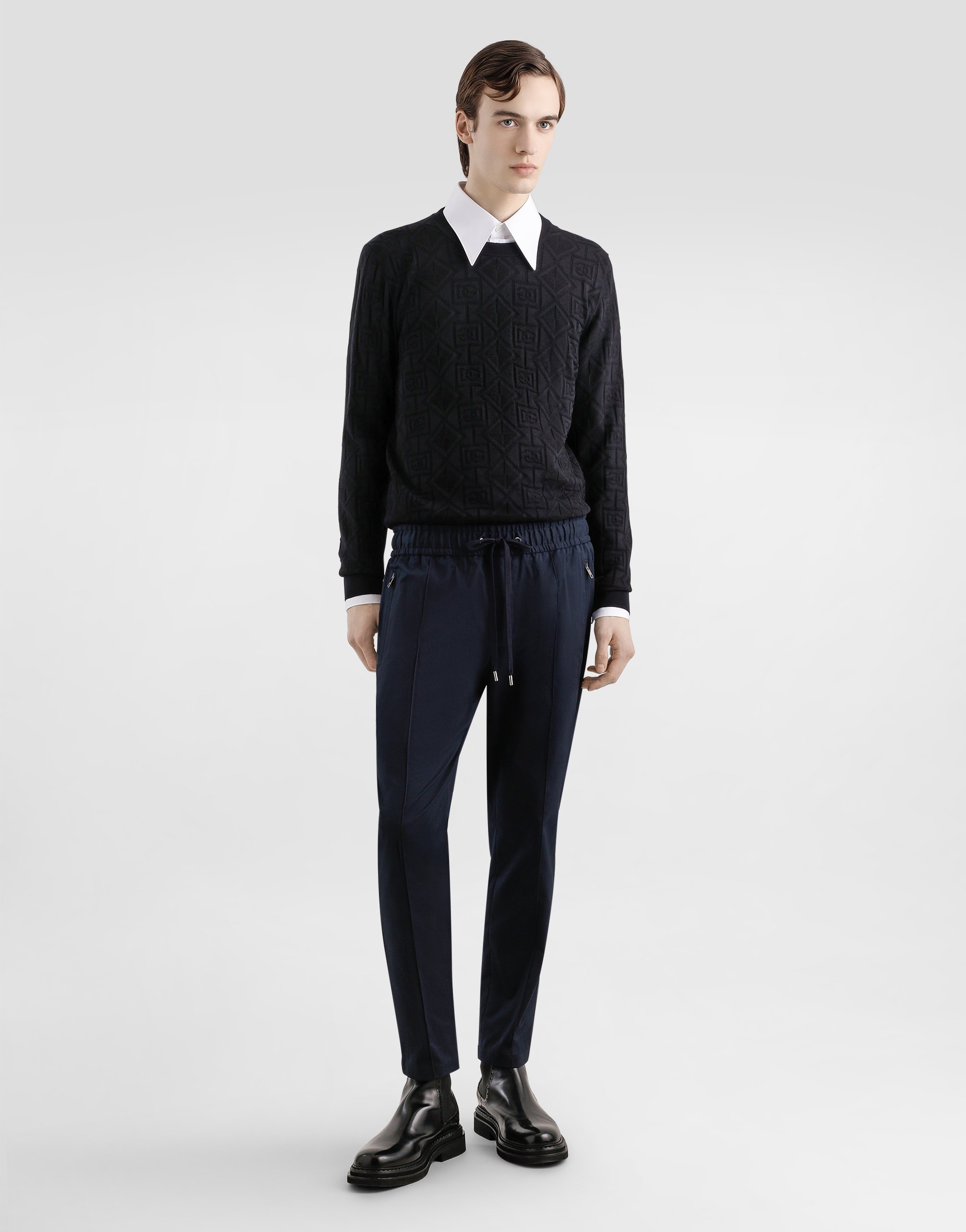 Stretch cotton gabardine jogging trousers