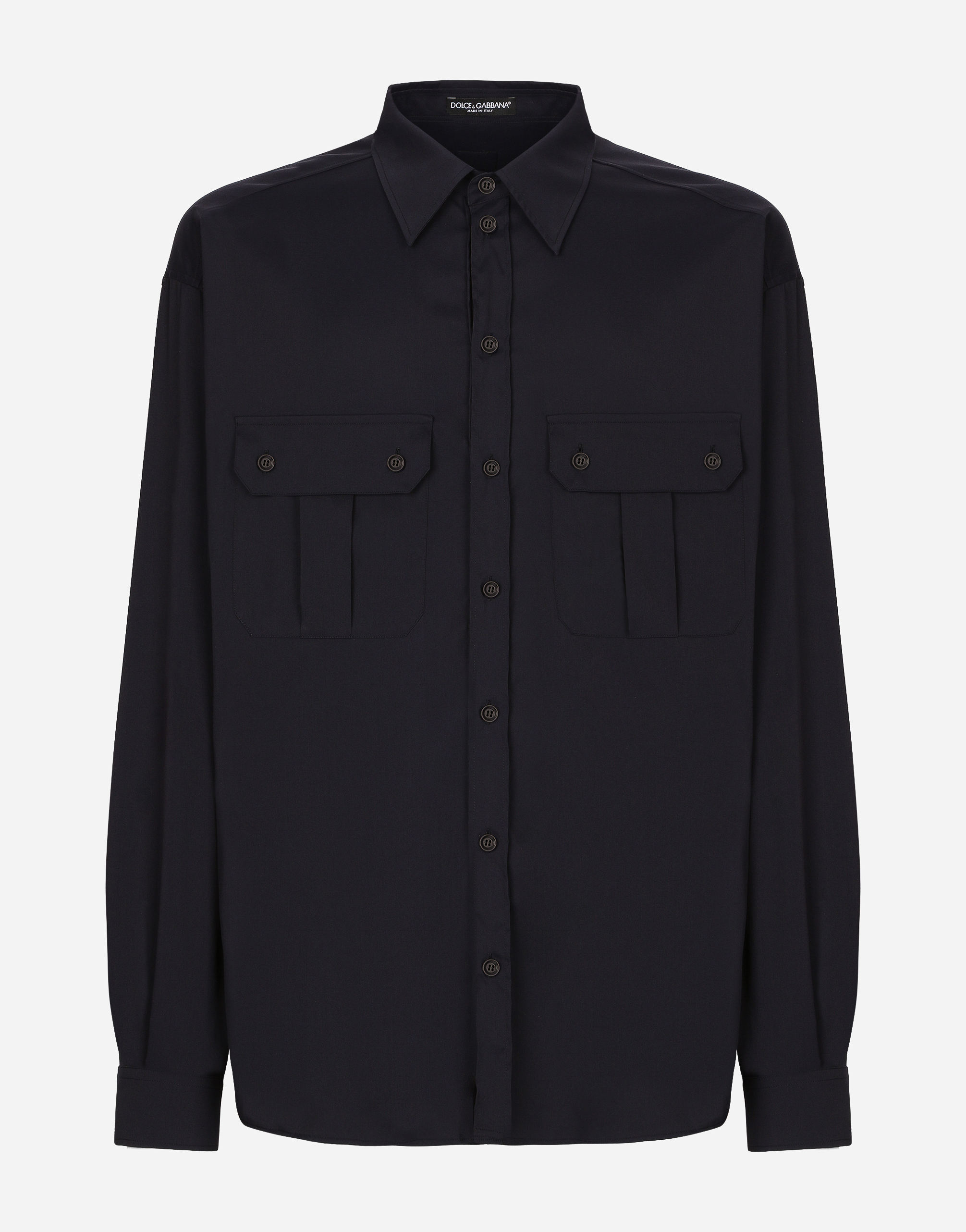 Dolce & Gabbana Over Shirt Man Shirt Midnight Blue Size 17 Polyamide