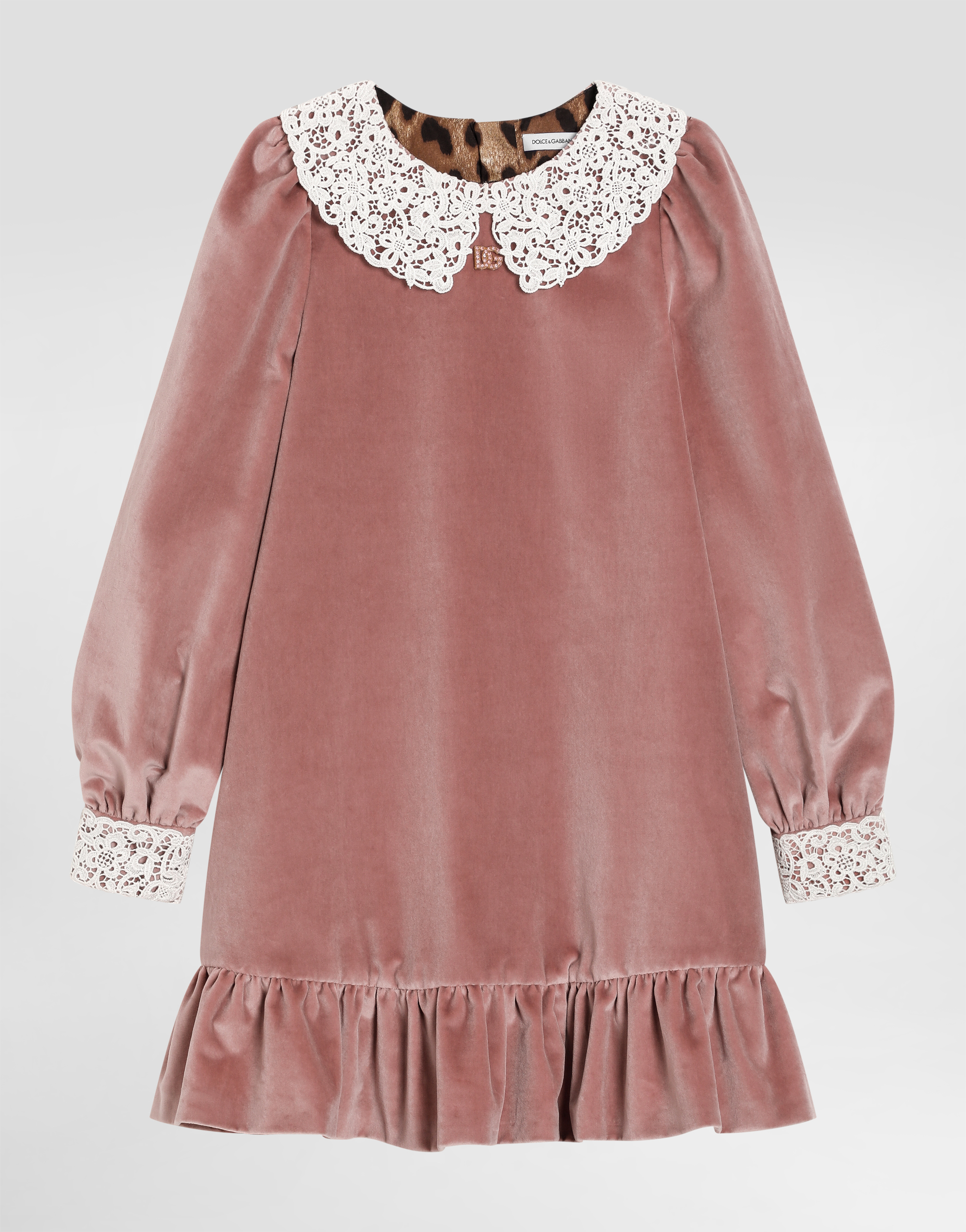 Dolce & Gabbana Smooth Velvet Dress With Macramé Collar In Pink