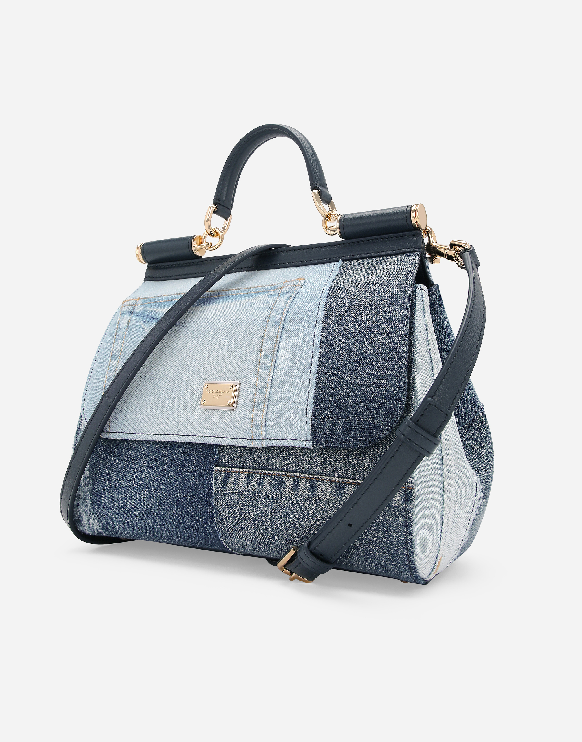 Dolce & Gabbana Medium Sicily Bag In Patchwork Denim And Calfskin In Denim