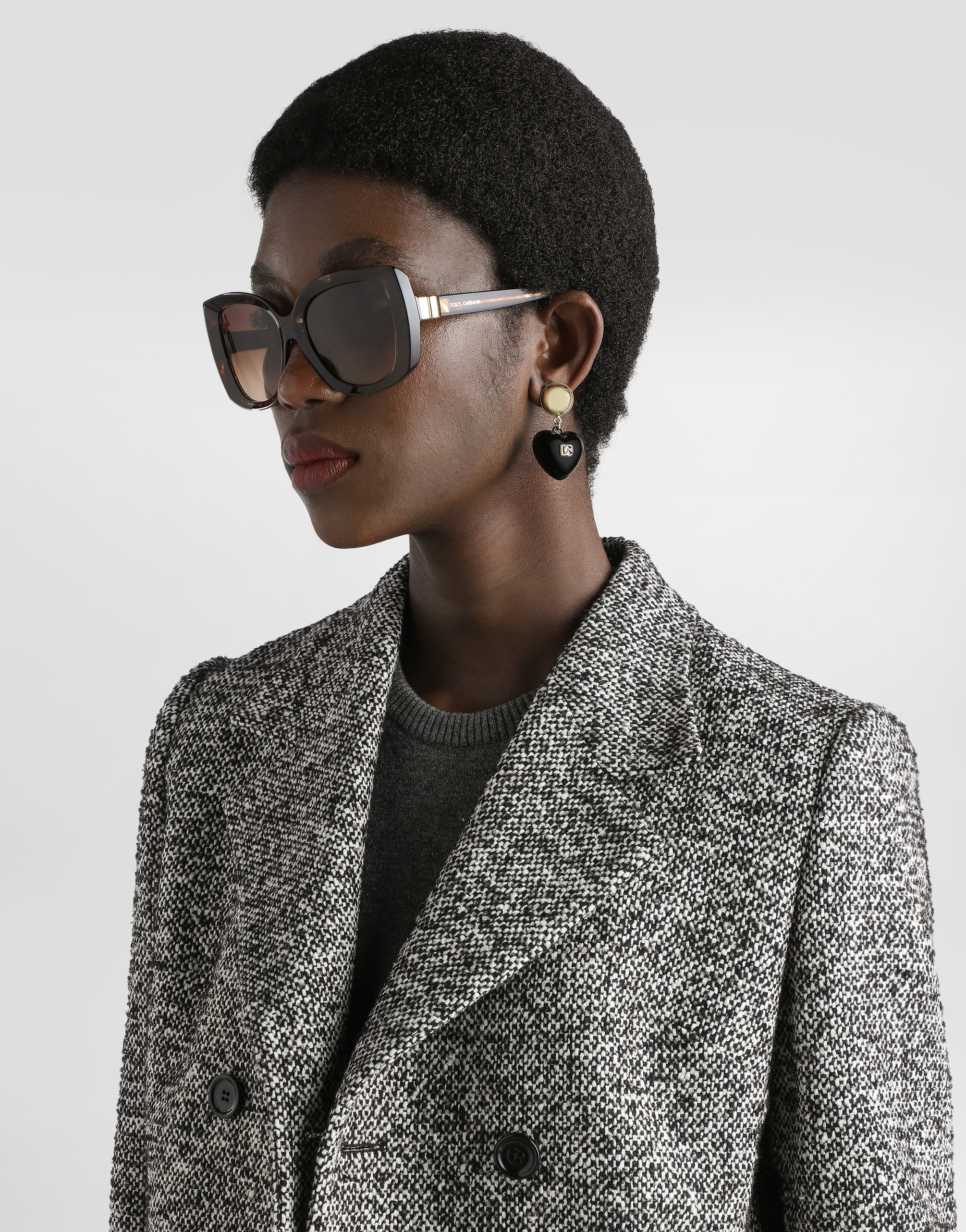Dolce & Gabbana Short Double-breasted Coat In Dotted Wool Blend In Gray