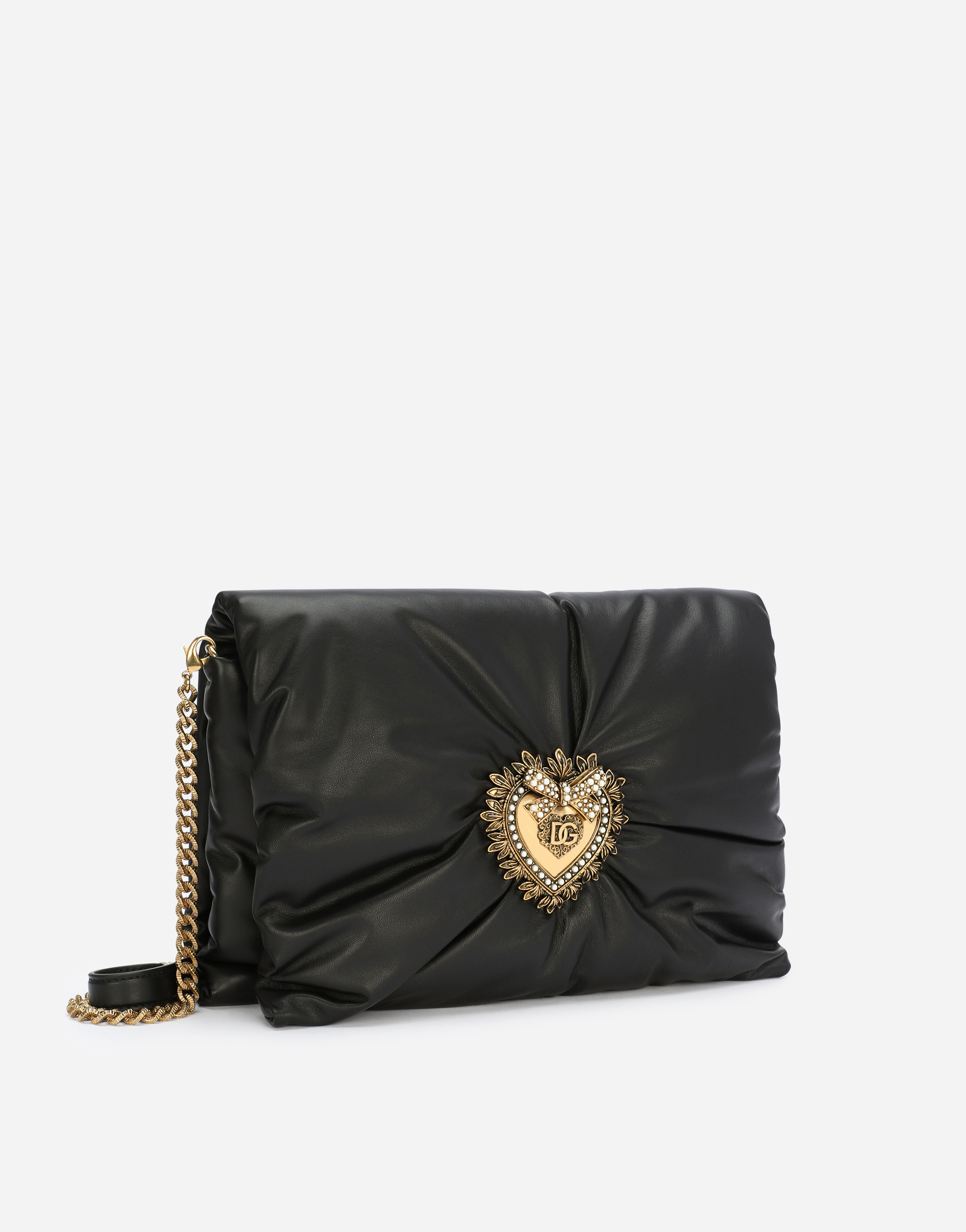 Shop Dolce & Gabbana Medium Calfskin Devotion Soft Bag In Black