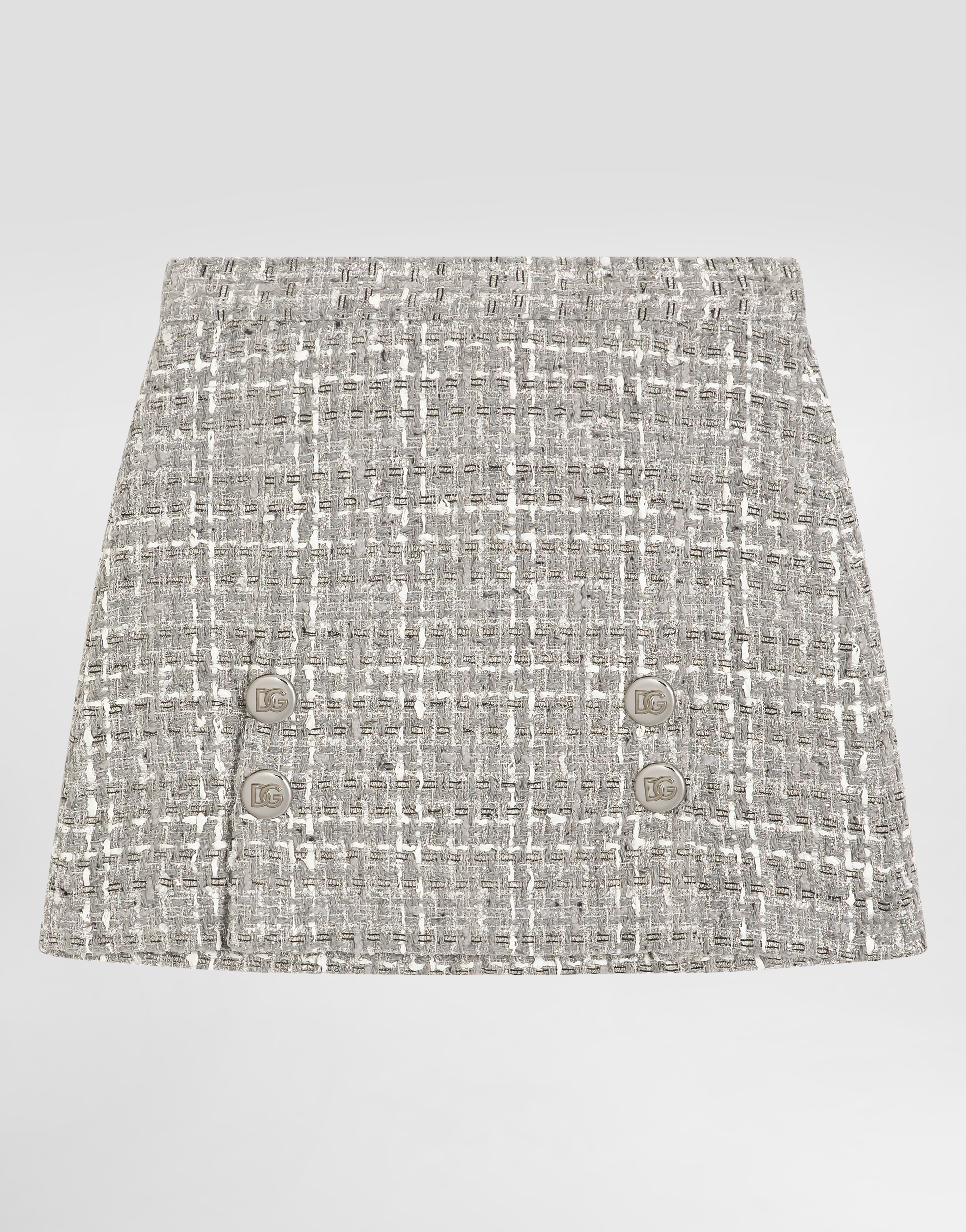 Dolce & Gabbana Lamé Bouclé Skirt With Decorative Buttons In Multicolor