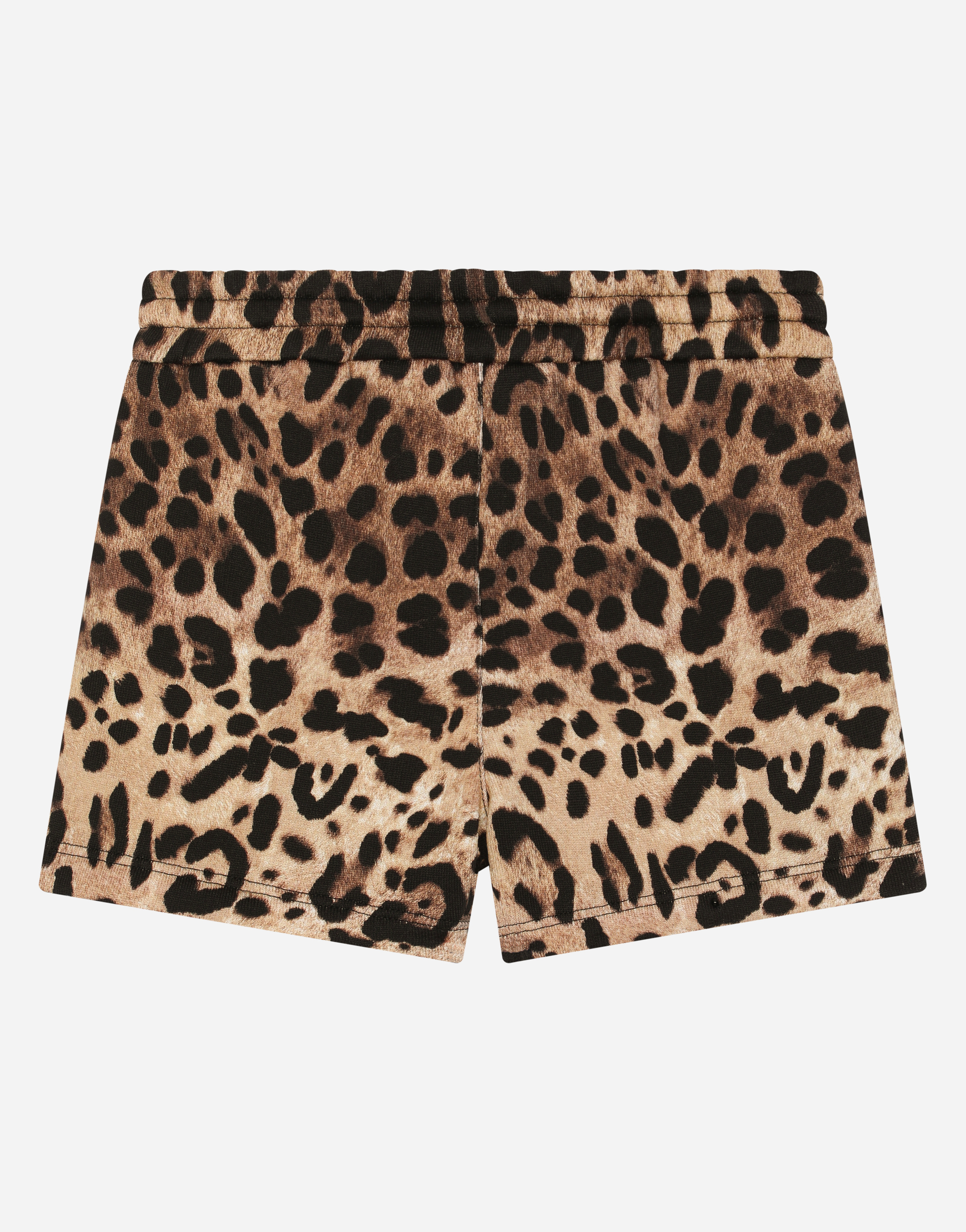 DOLCE & GABBANA JERSEY JOGGING SHORTS WITH LEOPARD PRINT AND DG LOGO EMBROIDERY