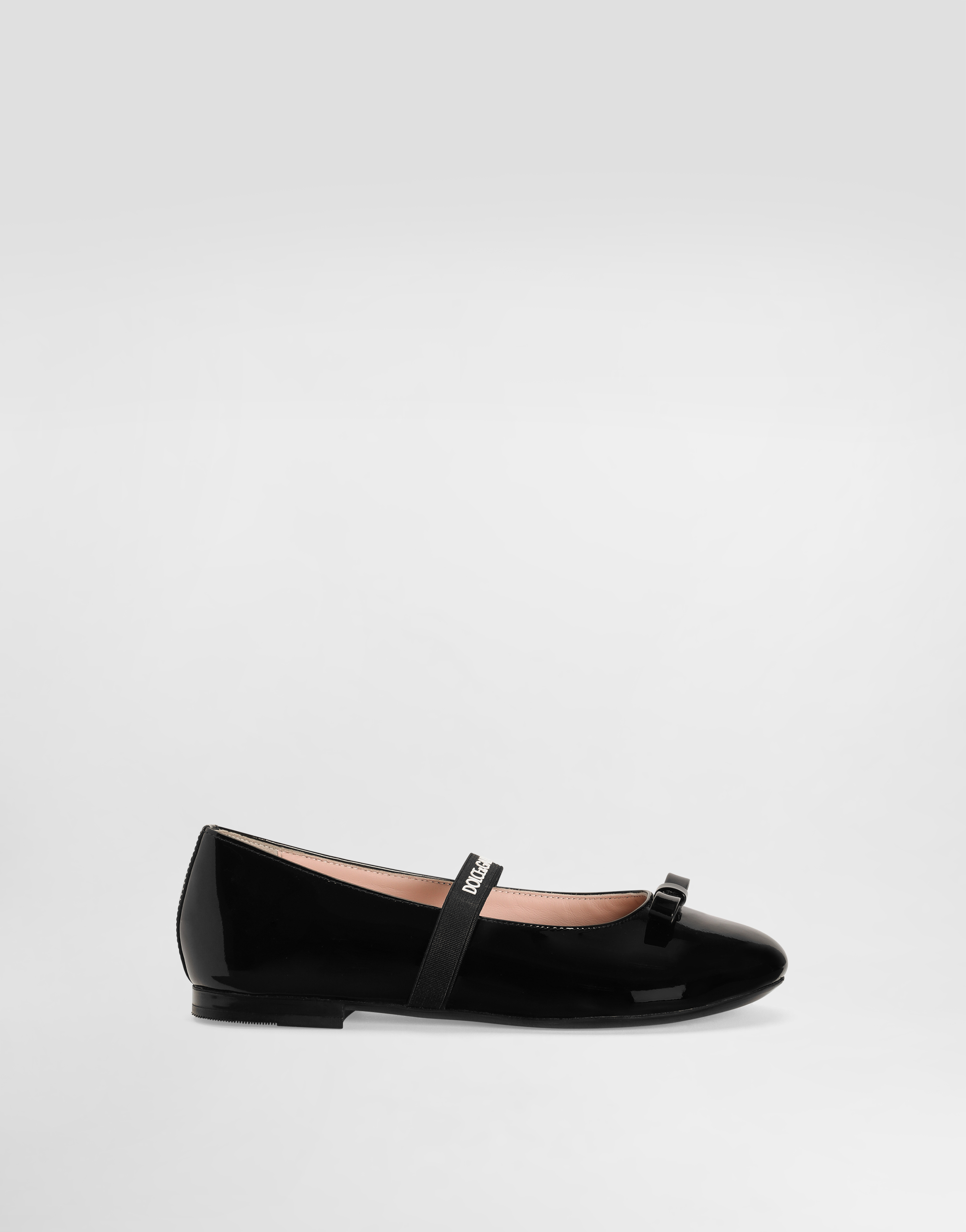 Dolce & Gabbana Black Bow Patent-leather Ballerina Shoes Eur 21 /5 Uk In Black