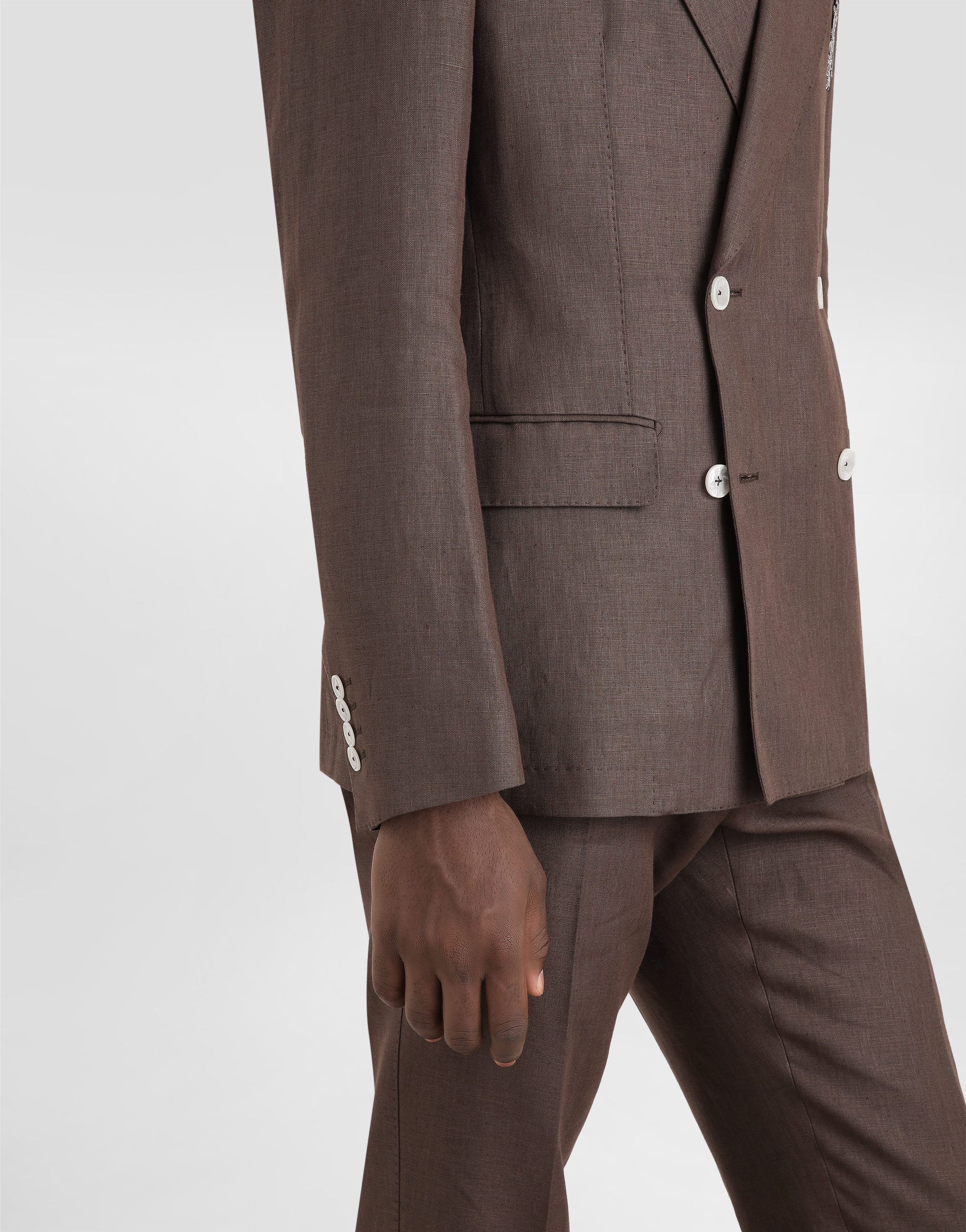 Double-breasted linen jacket with patch