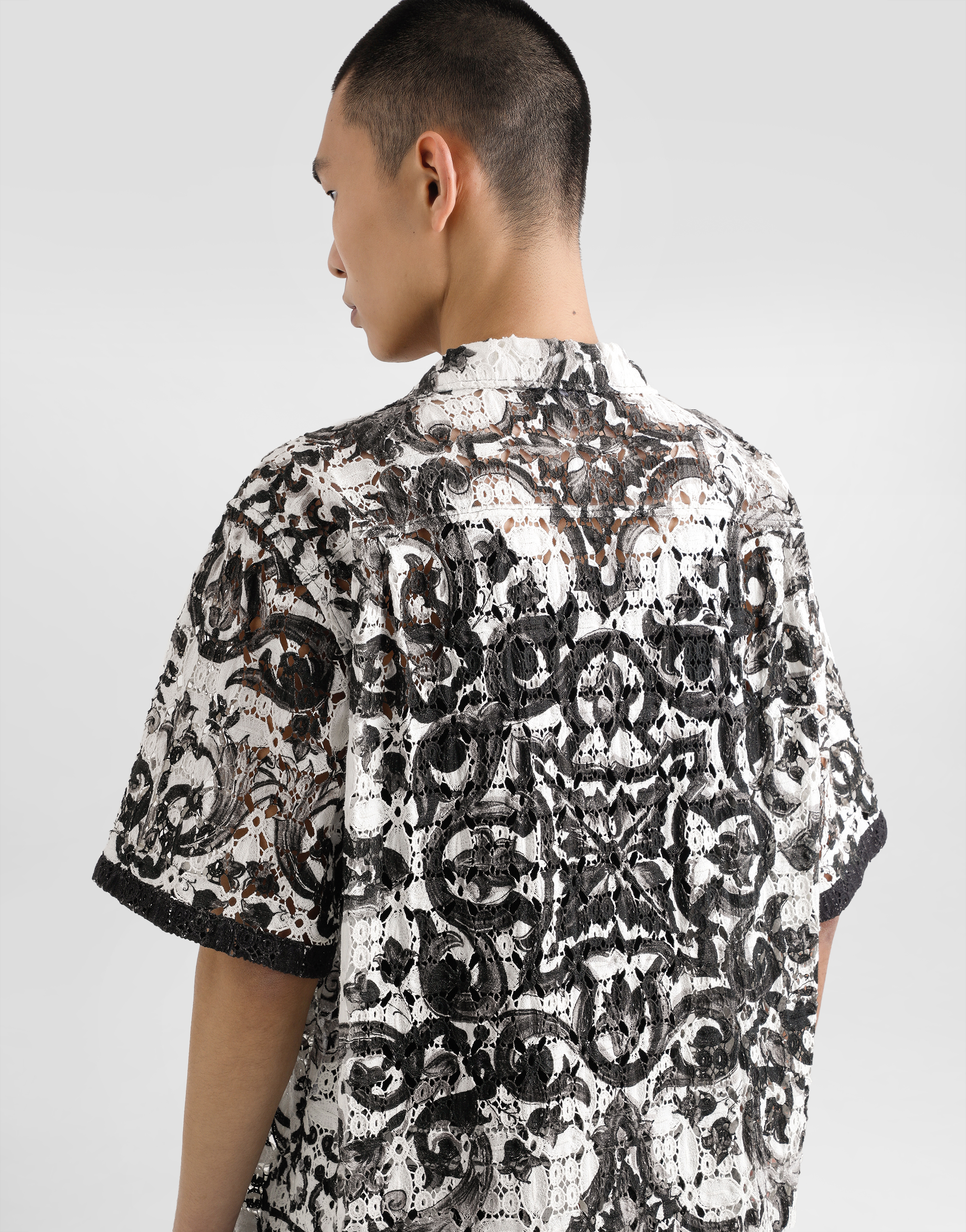 Majolica-print hawaii crochet lace shirt