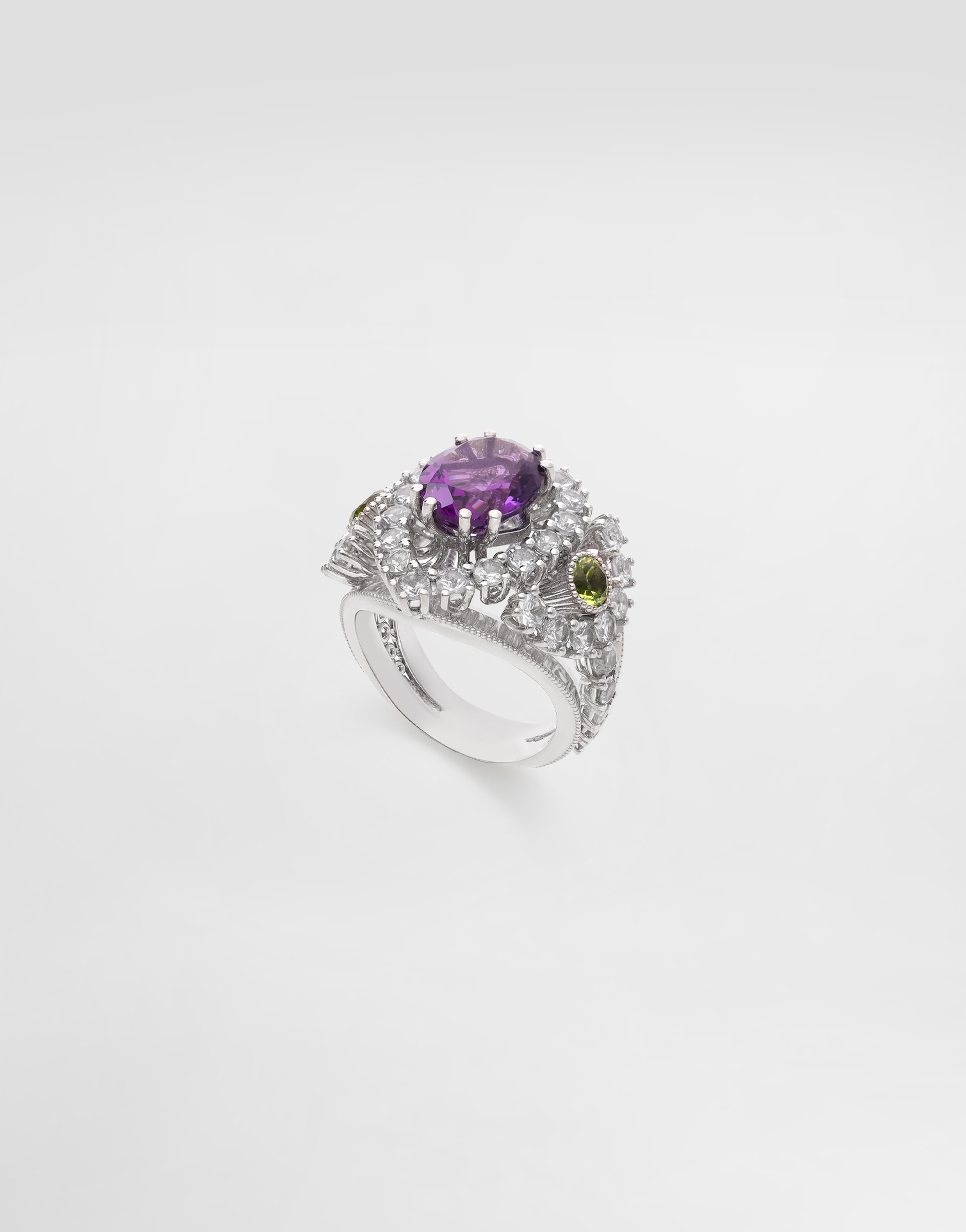 Dolce & Gabbana Eleganza Ring 18-carat White Gold, Amethyst, Peridots, And Sapphires In Metallic