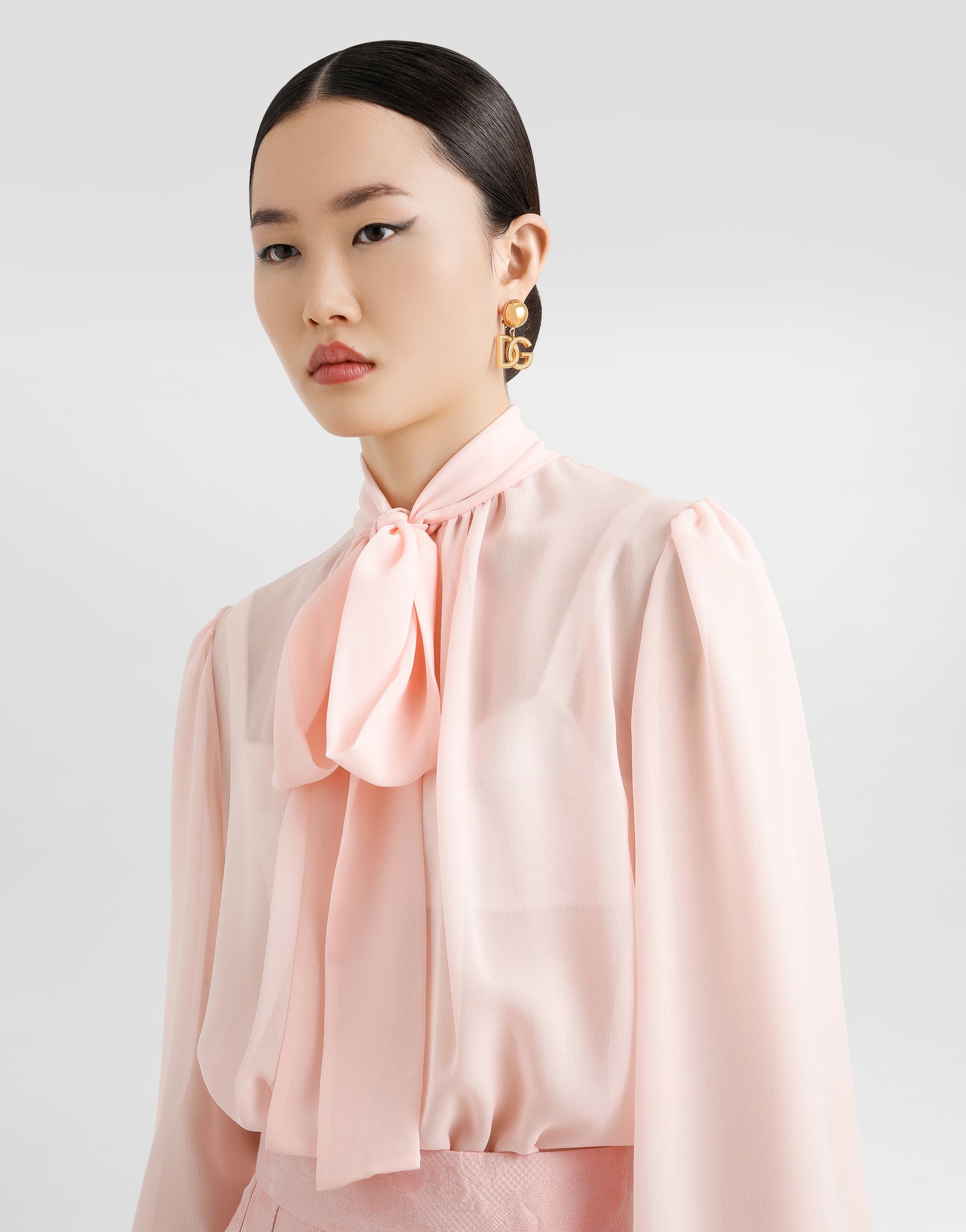 Dolce & Gabbana Silk Georgette Bow-detail Blouse In Pink