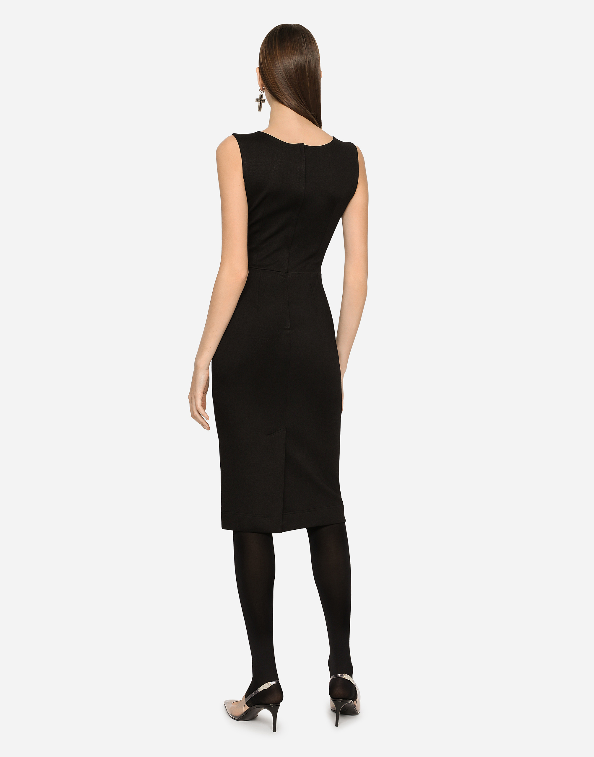 Shop Dolce & Gabbana Sleeveless Milano Rib Midi Dress In Black