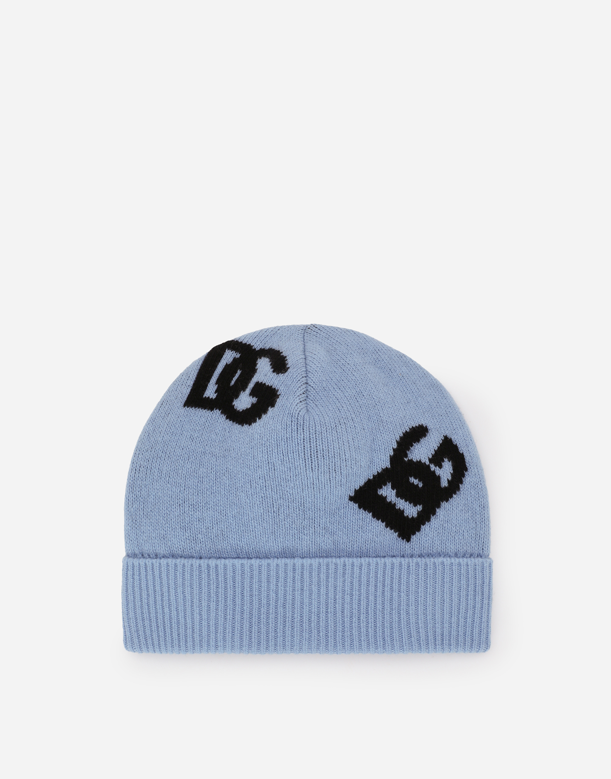 Dolce & Gabbana Wool Jacquard Hat With Dg Logo - Woman Hats And Gloves Azure Onesize