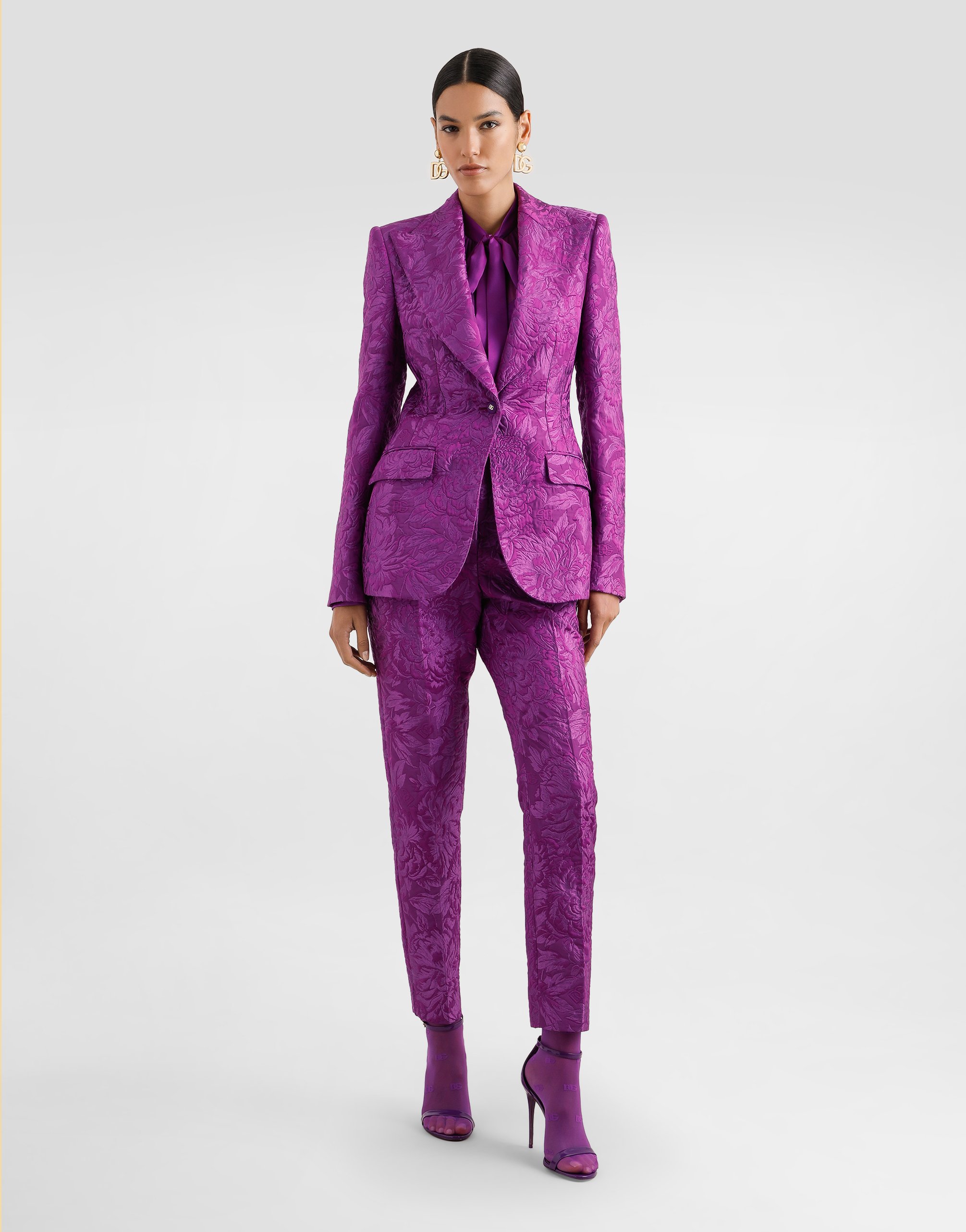 Dolce & Gabbana Peony-motif Brocade Trousers In Purple
