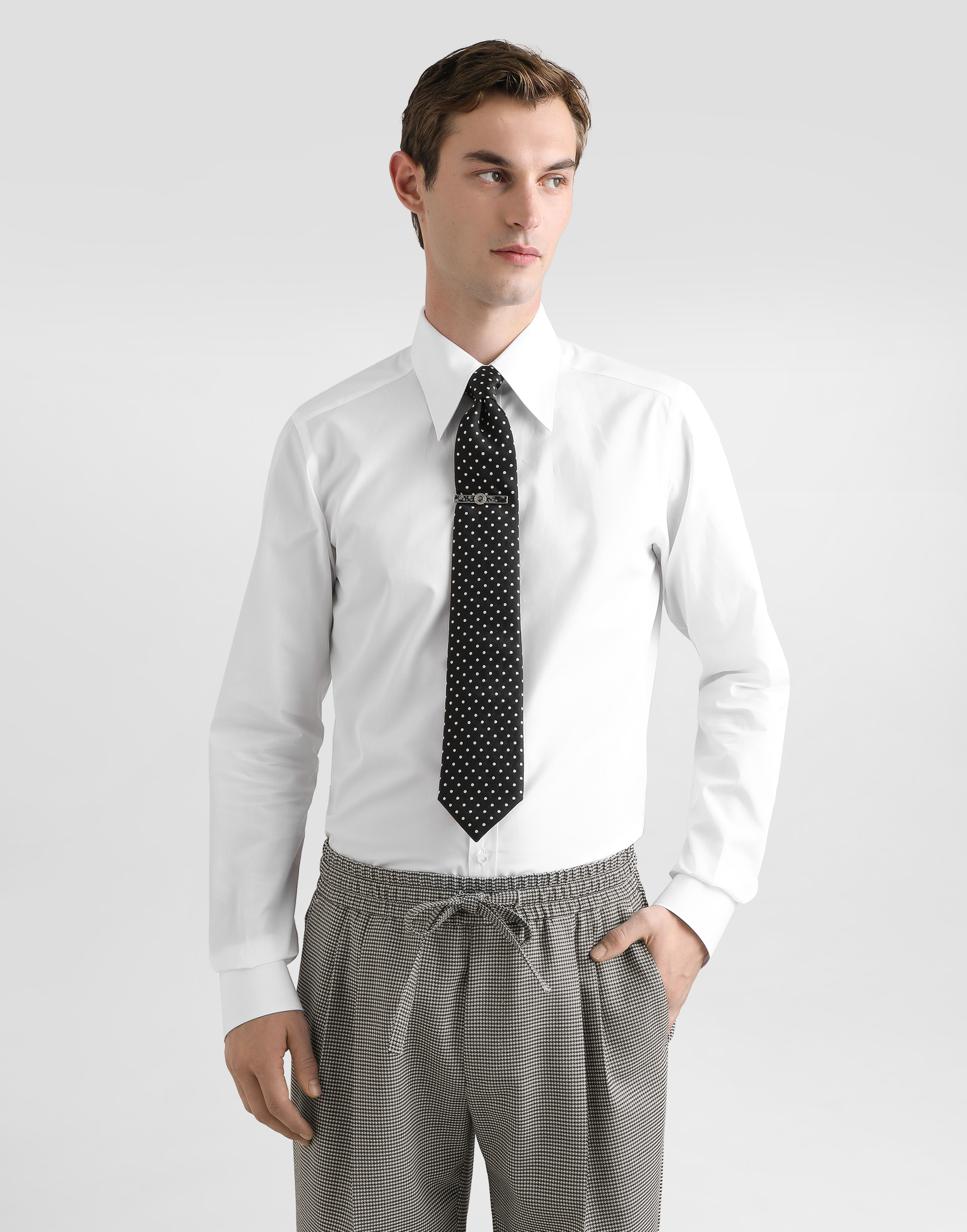 Dolce & Gabbana White Cotton Formal Dress Top Sicilia Shirt In Purple