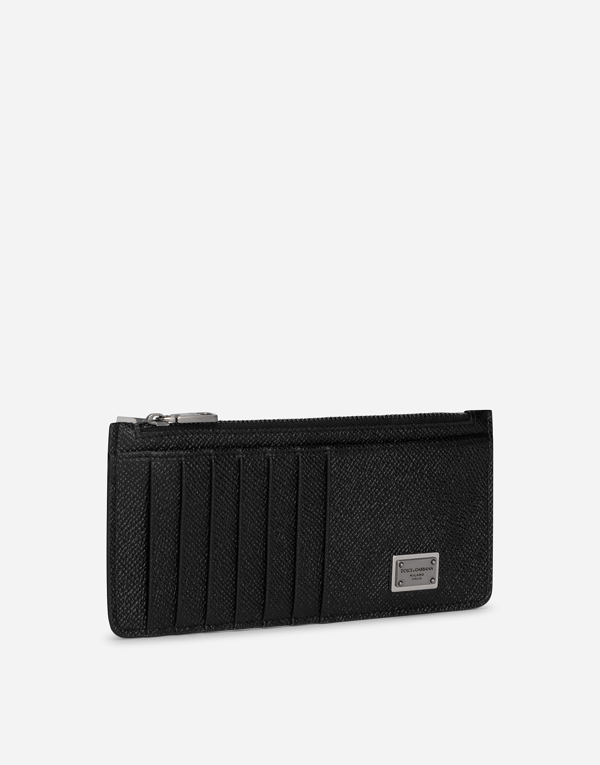 Shop Dolce & Gabbana Calfskin Vertical Card Holder With Logo Tag In Black