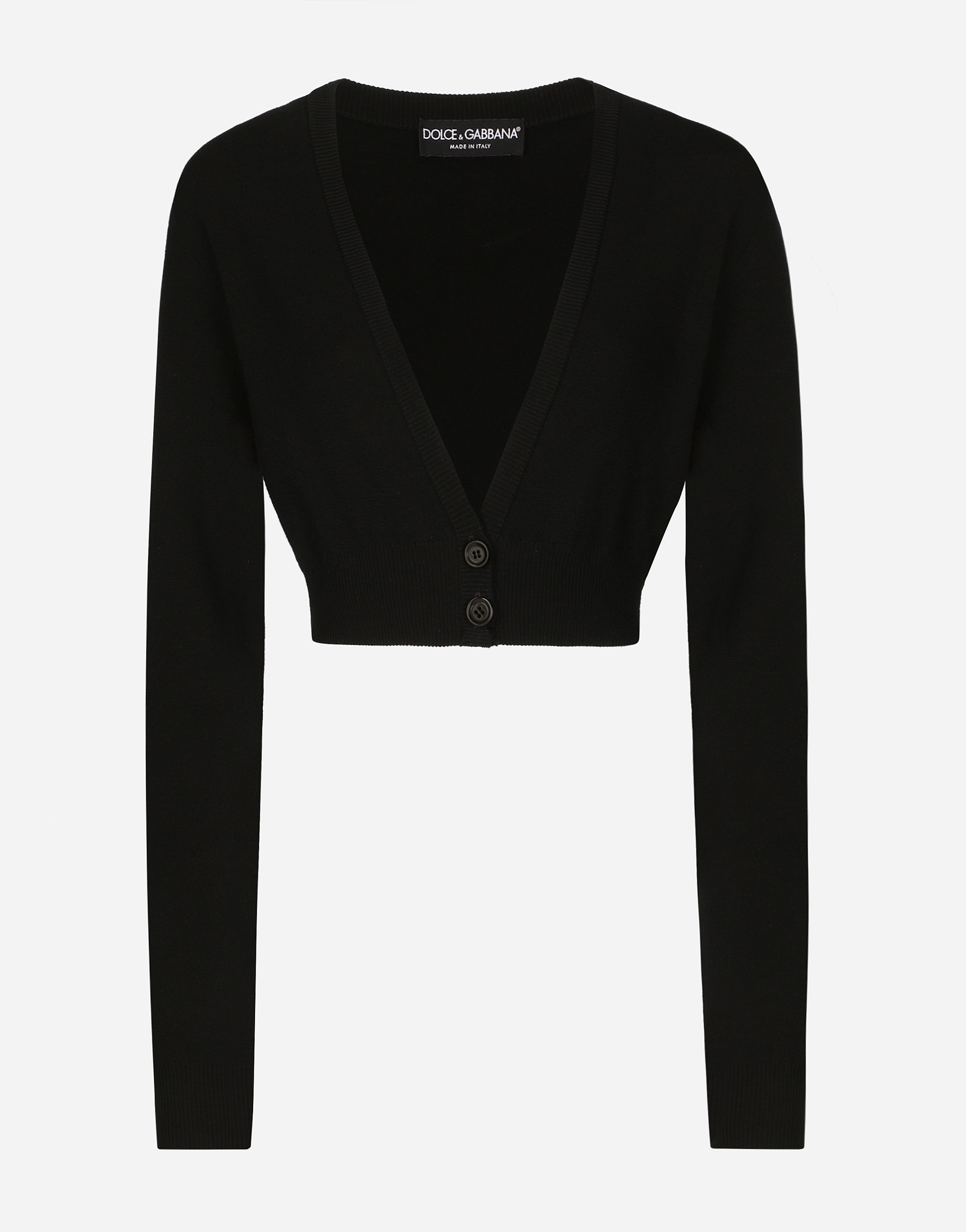 Dolce & Gabbana Wool Cardigan With Plunging Necklace - Woman Sweaters And Cardigans Black