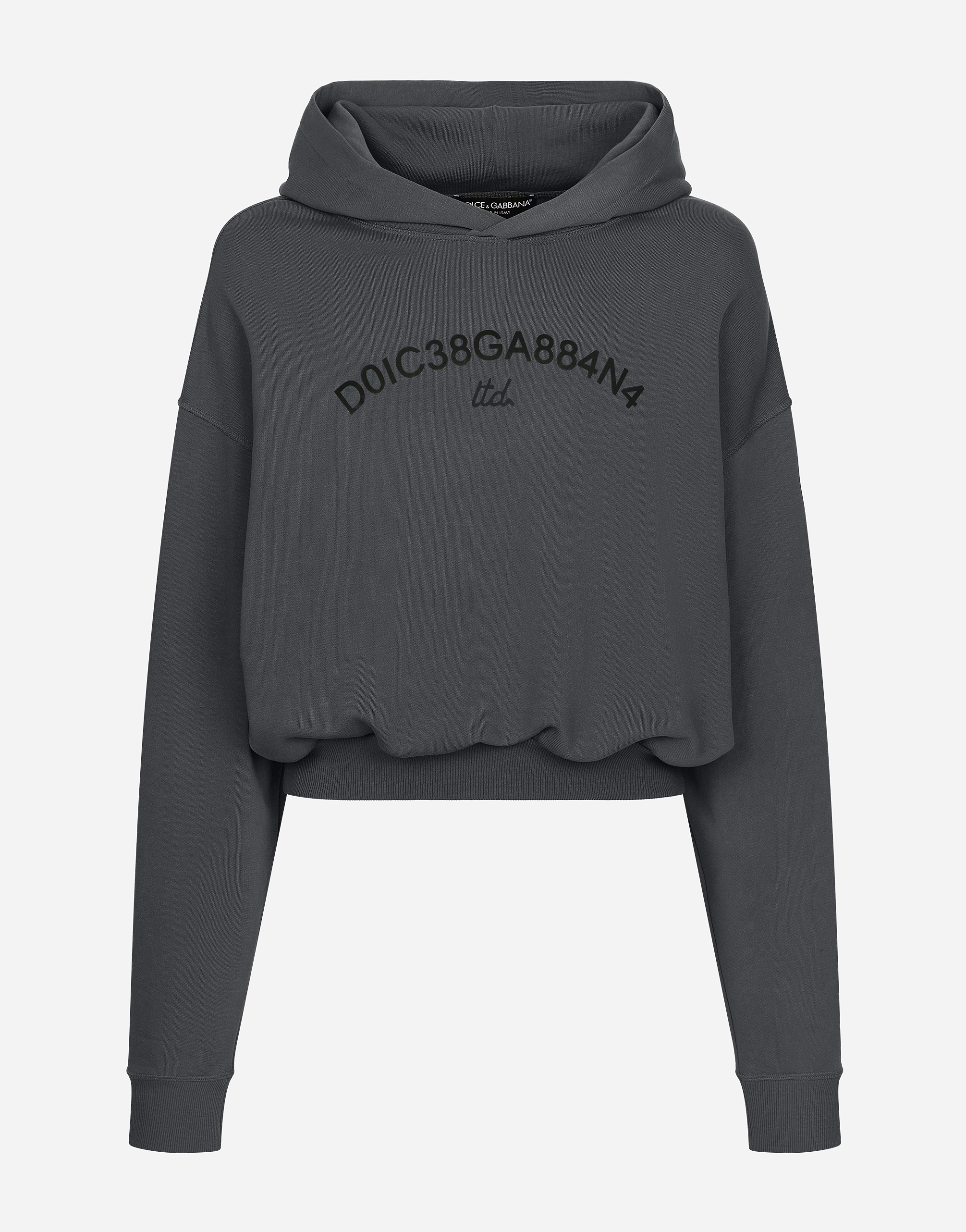 Dolce & Gabbana Cropped Hoodie With Dolce&gabbana Logo In Gris