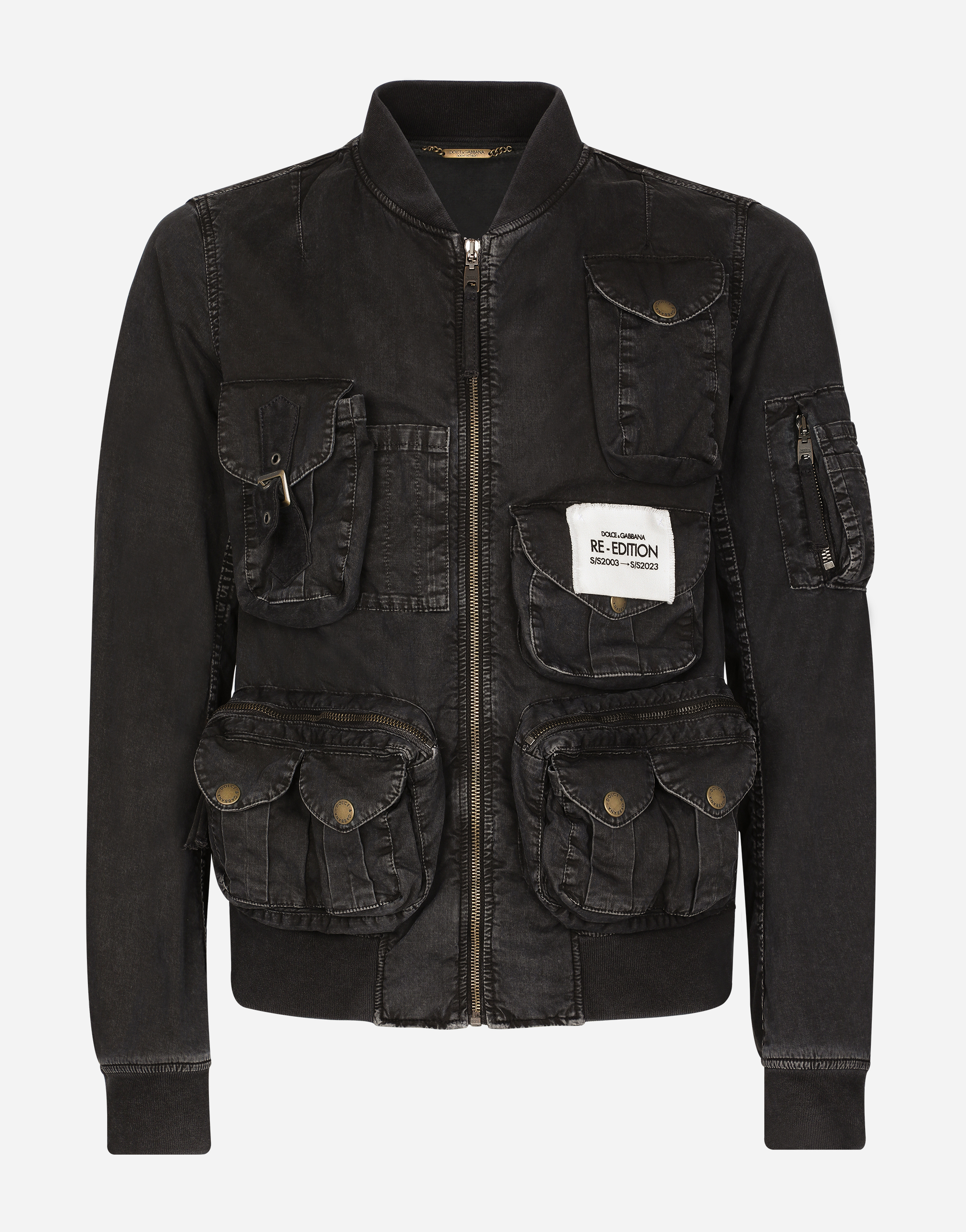 DOLCE & GABBANA GARMENT-DYED COTTON JACKET WITH MULTIPLE POCKETS