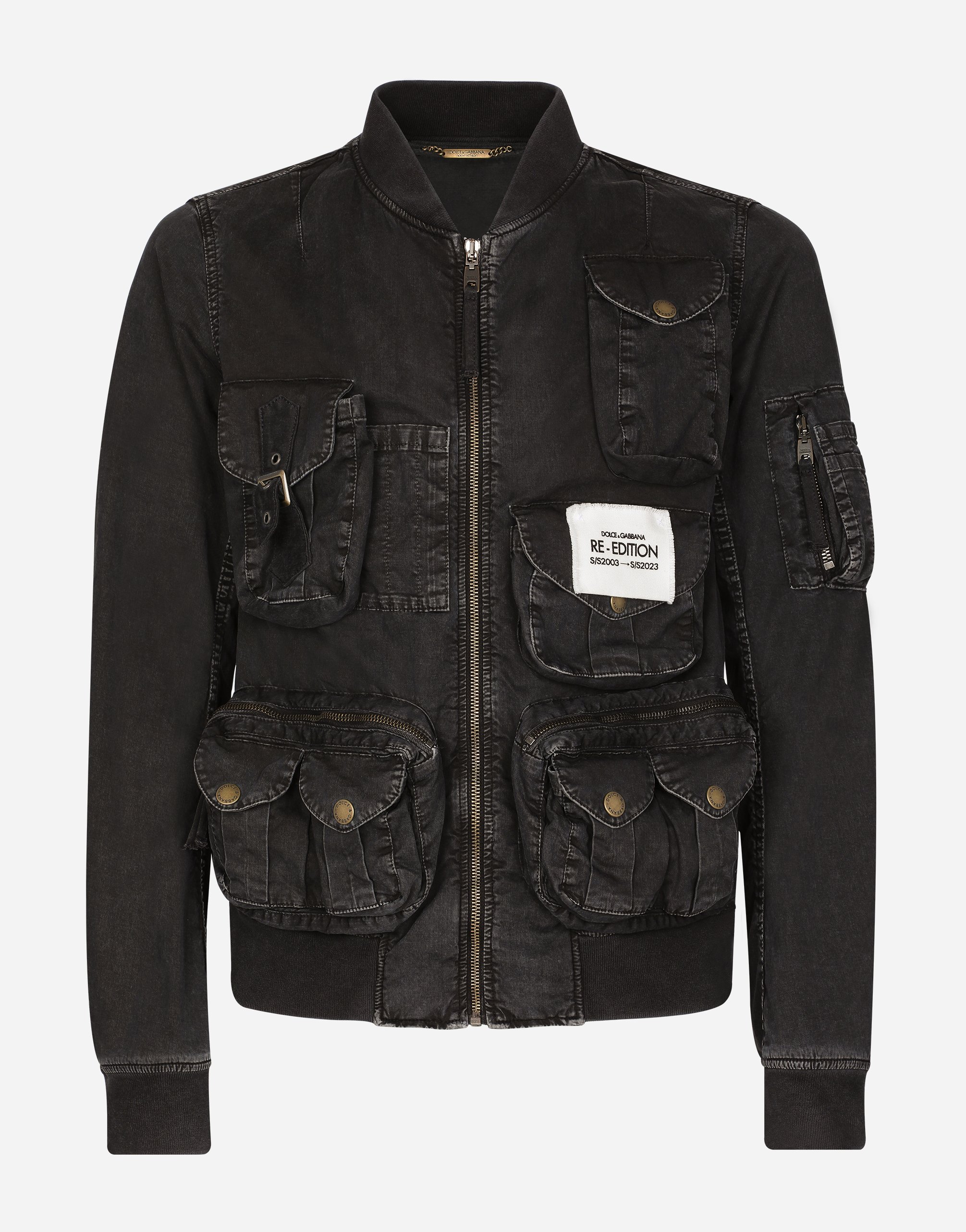 Dolce & Gabbana Garment-dyed Cotton Jacket With Multiple Pockets In Black