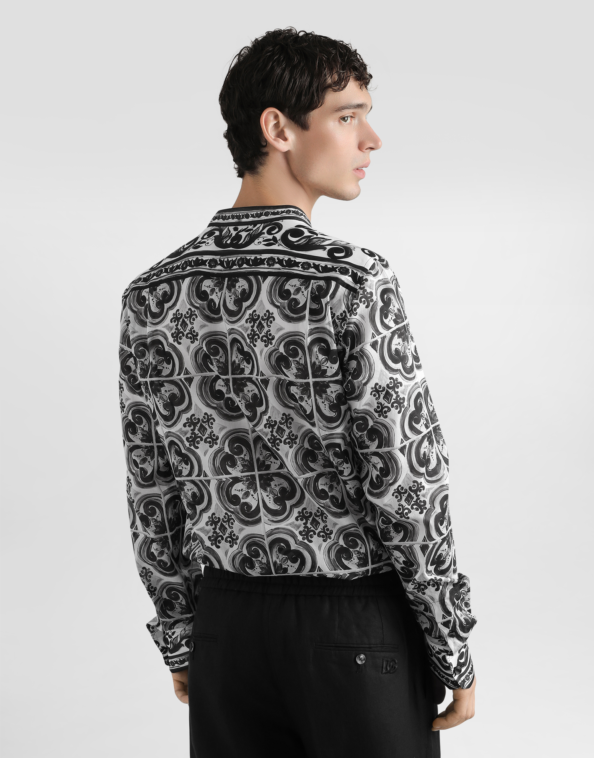 Majolica-print cotton mandarin shirt