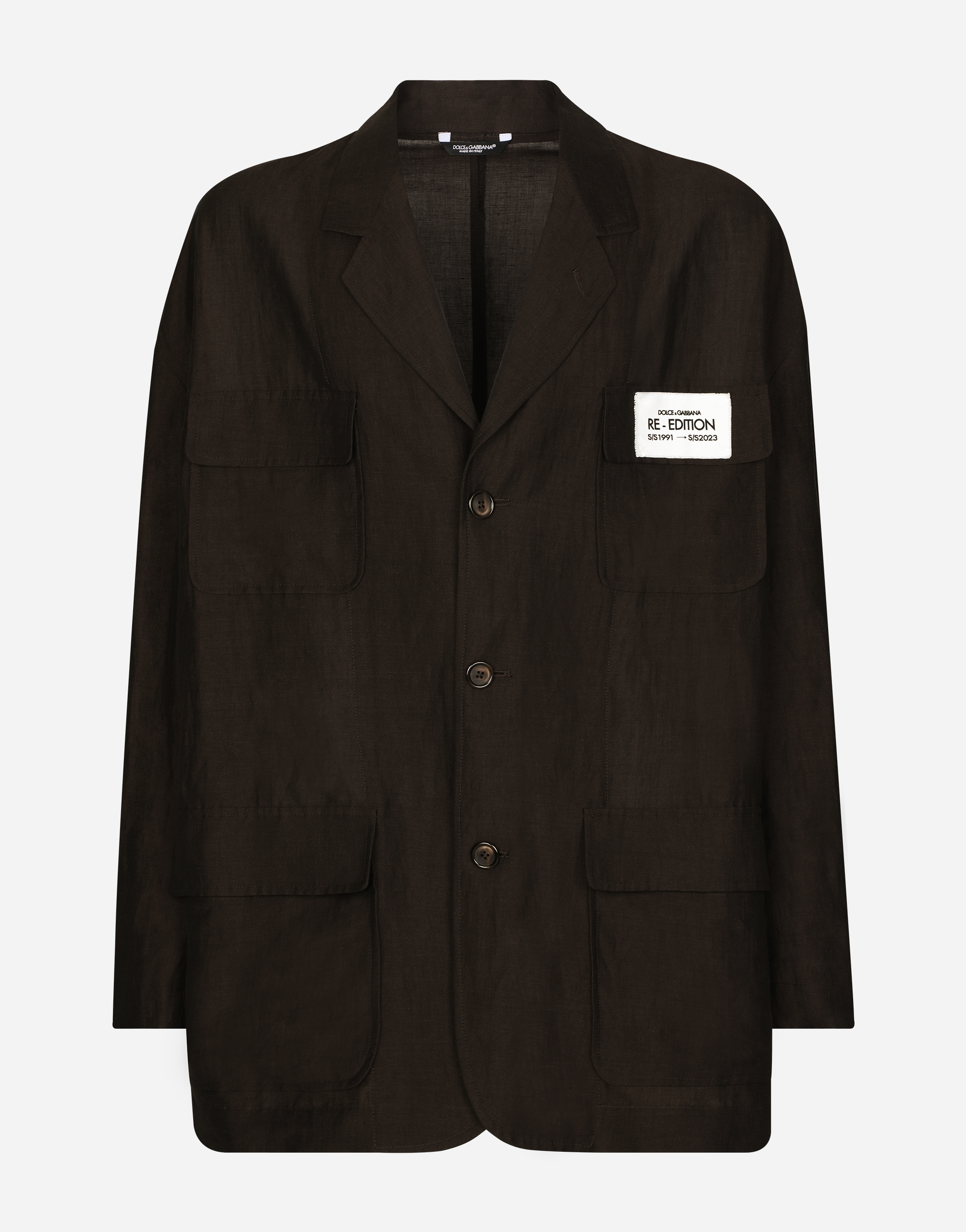 Dolce & Gabbana Oversize Single-breasted Linen And Viscose Jacket In Brown