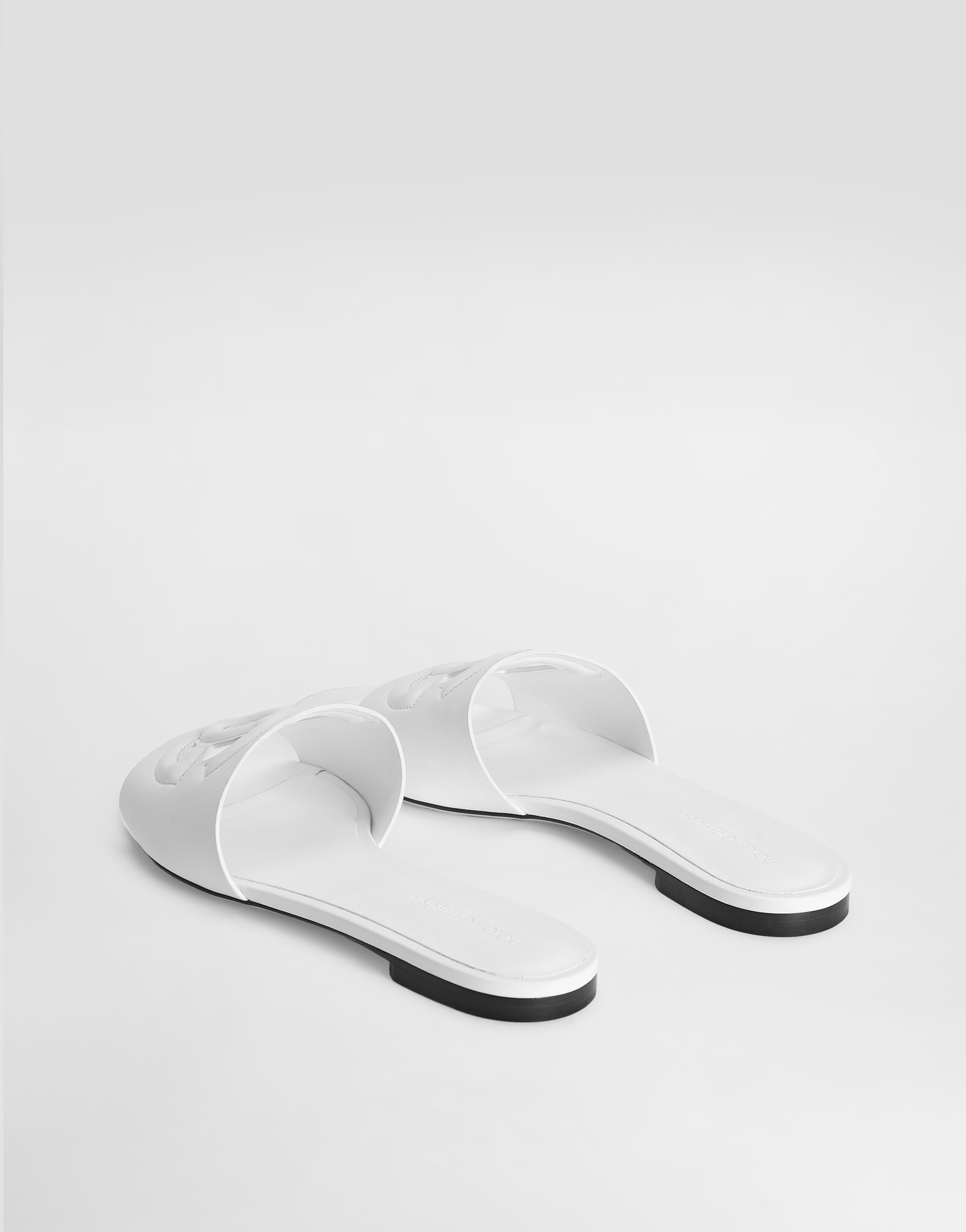 Dolce & Gabbana Dg Millennials Logo Leather Flat Slides In White