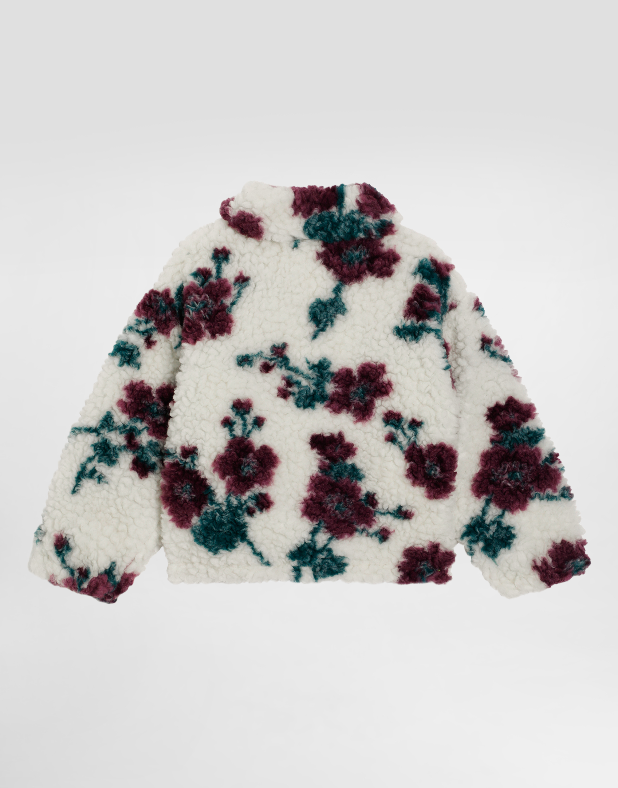 Flower-print fur-like jacket