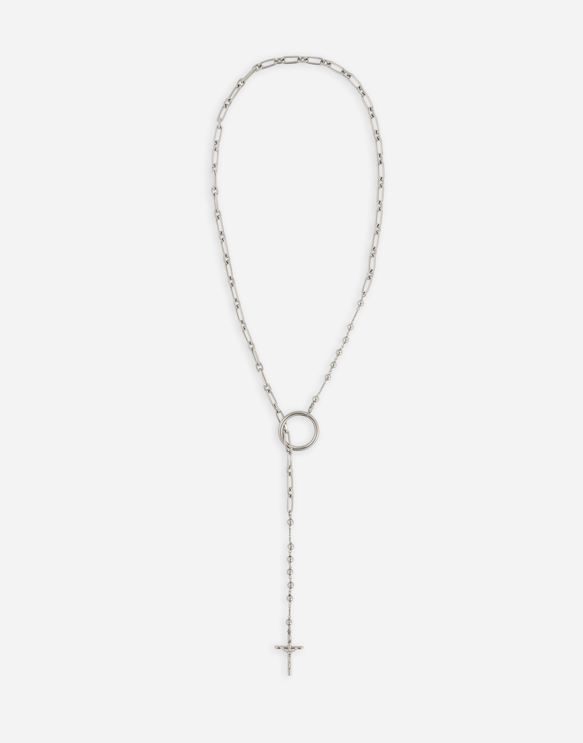 Dolce & Gabbana Rosary Necklace With Chain Detailing In Silver