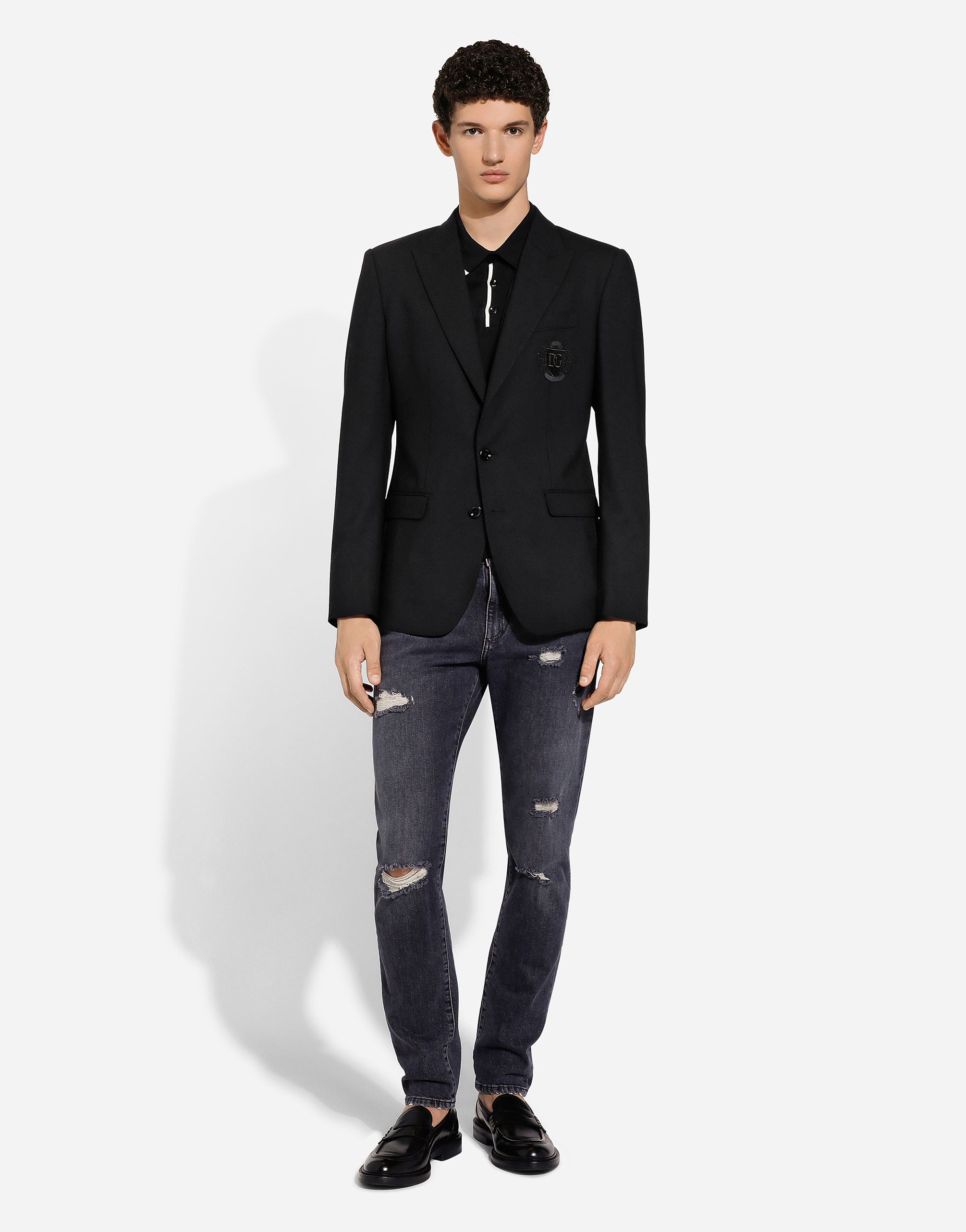 Dolce & Gabbana Heraldic Dg Logo Patch Polo T-shirt In Black