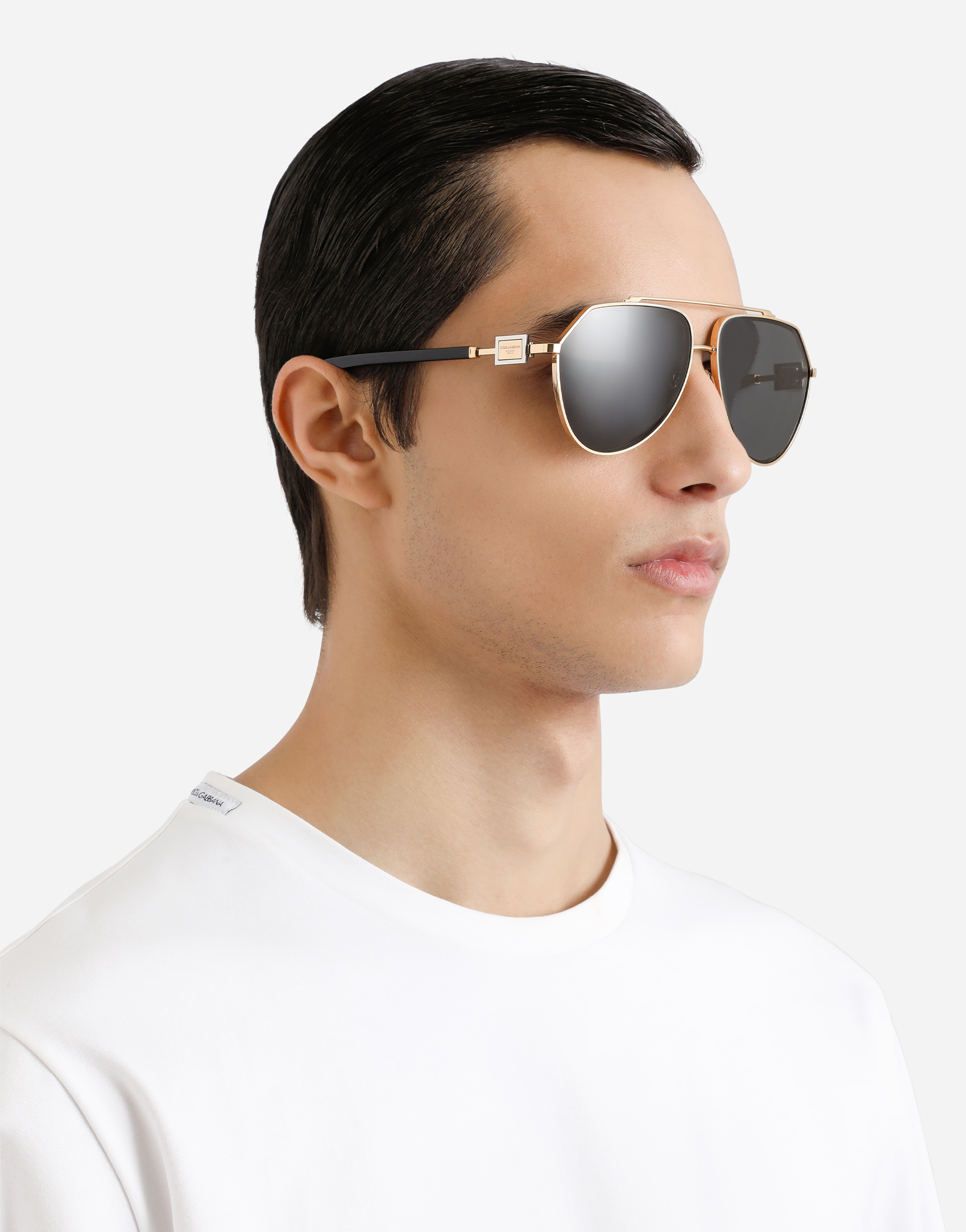 Dolce & Gabbana Slim Aviator Sunglasses In Black And Gold