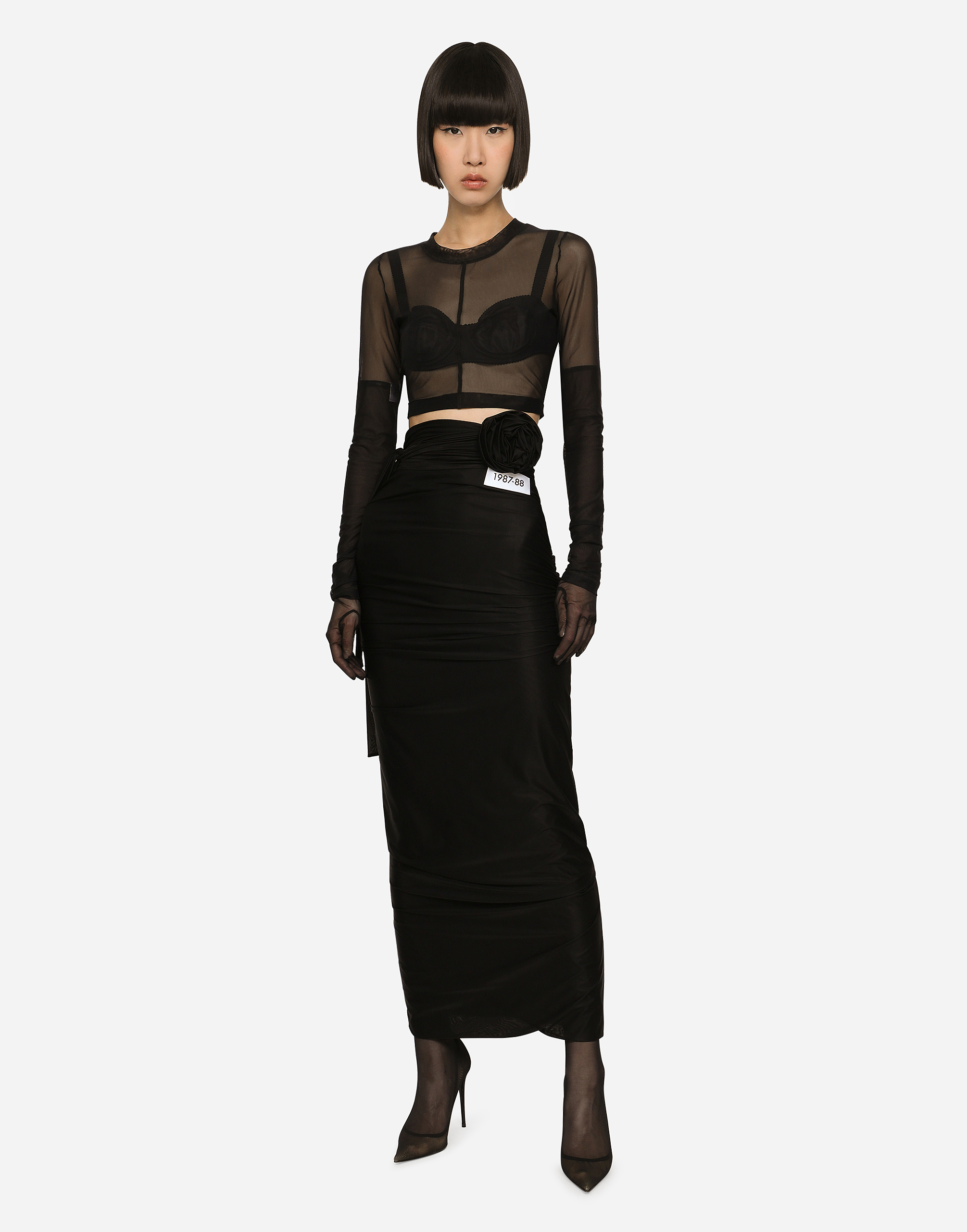 DOLCE & GABBANA LONG SPANDEX JERSEY SKIRT WITH BELT