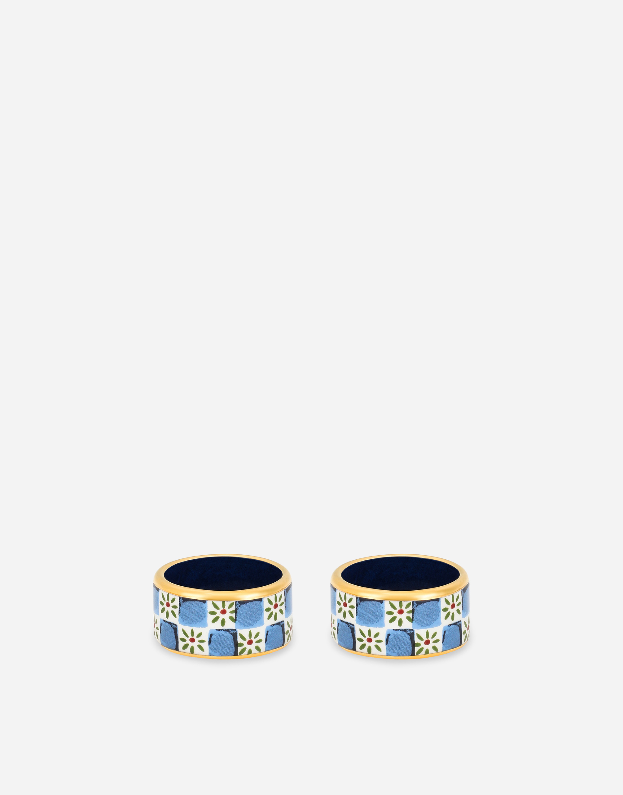 Dolce & Gabbana Set 2 Small Porcelain Napkin Rings In Multicolor