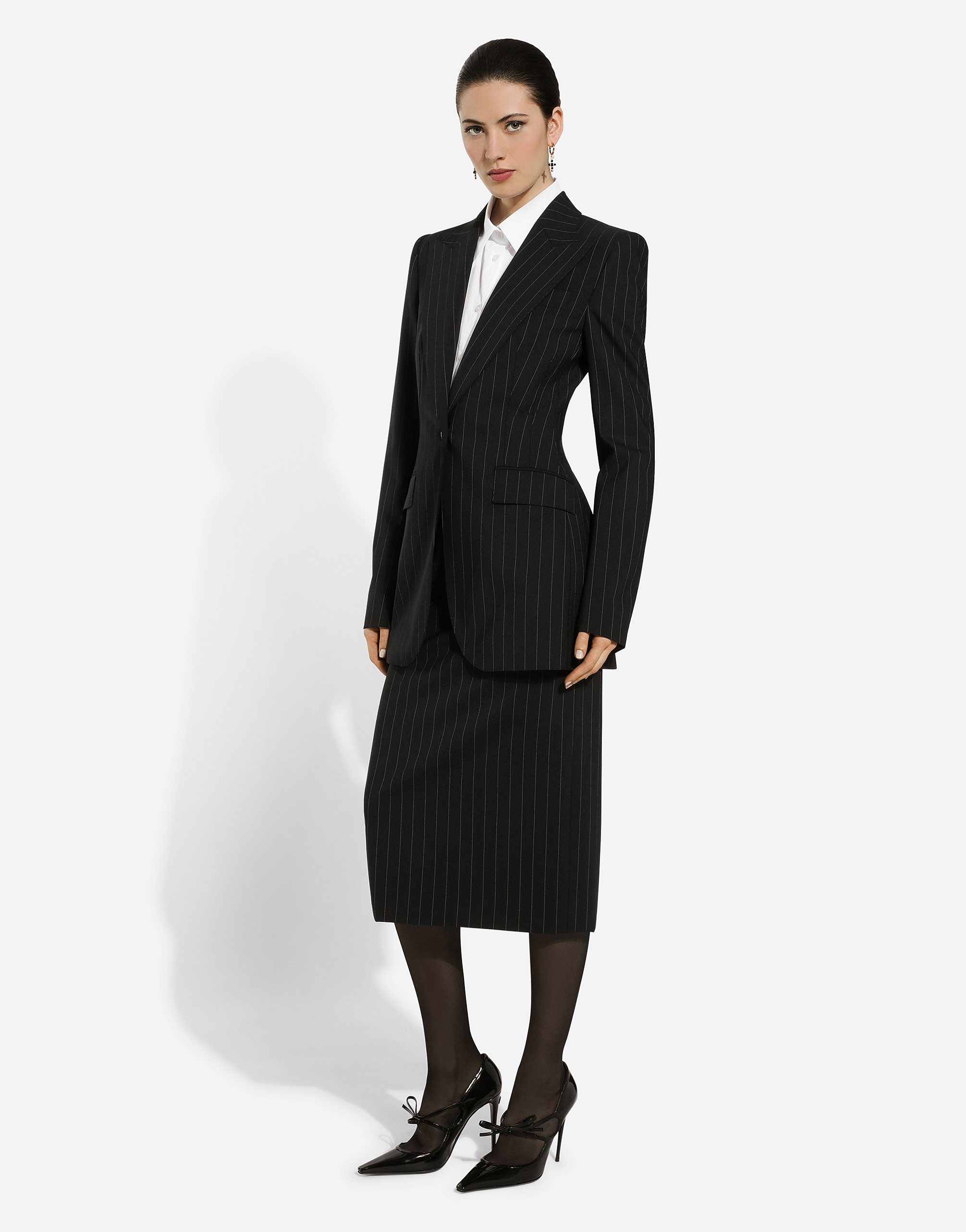 Dolce & Gabbana Calf Length High-waisted Pinstripe Midi Skirt In Multicolor