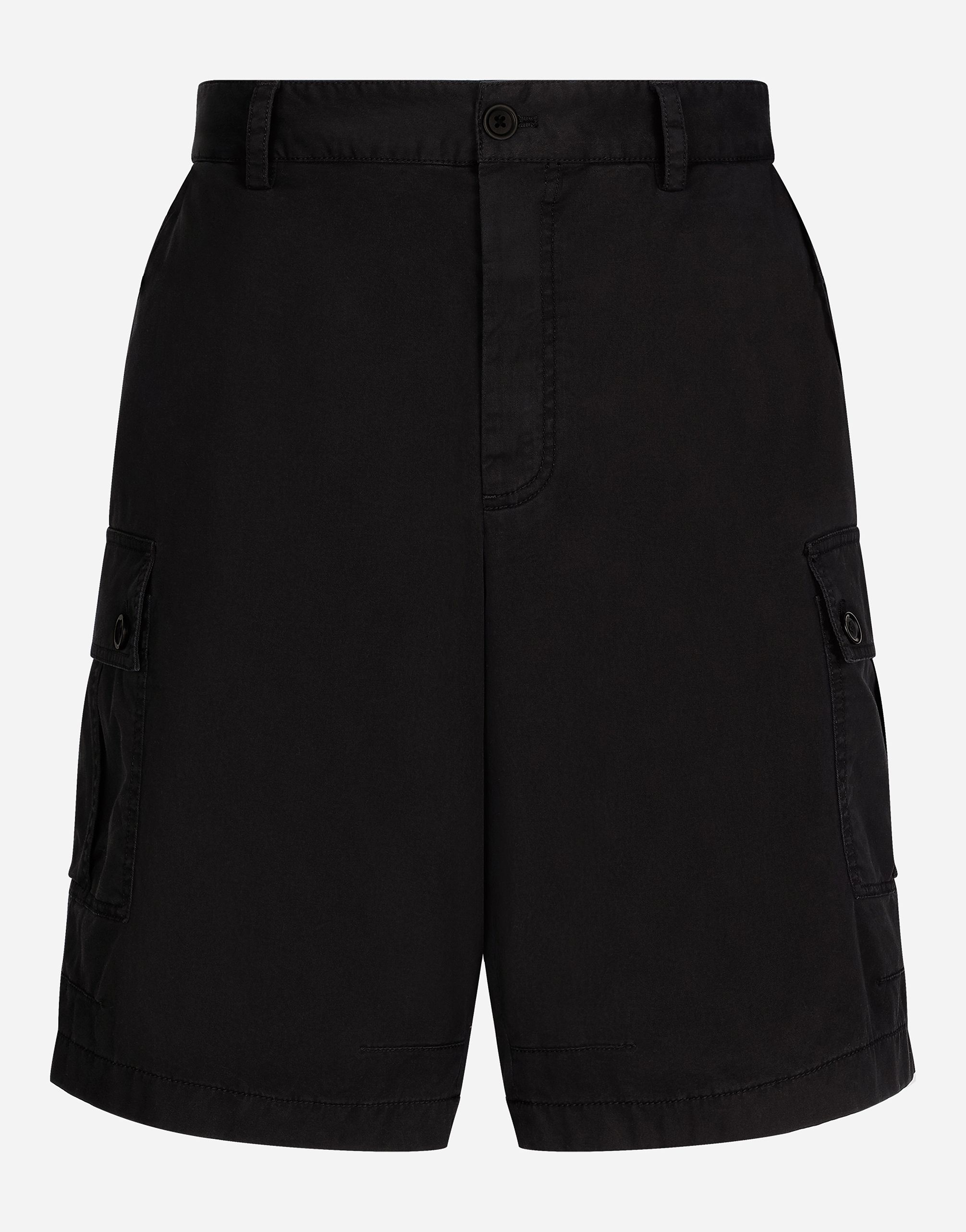 Dolce & Gabbana Stretch Cotton Cargo Pants With Brand Plate - Man Pants And Shorts Black Cotton