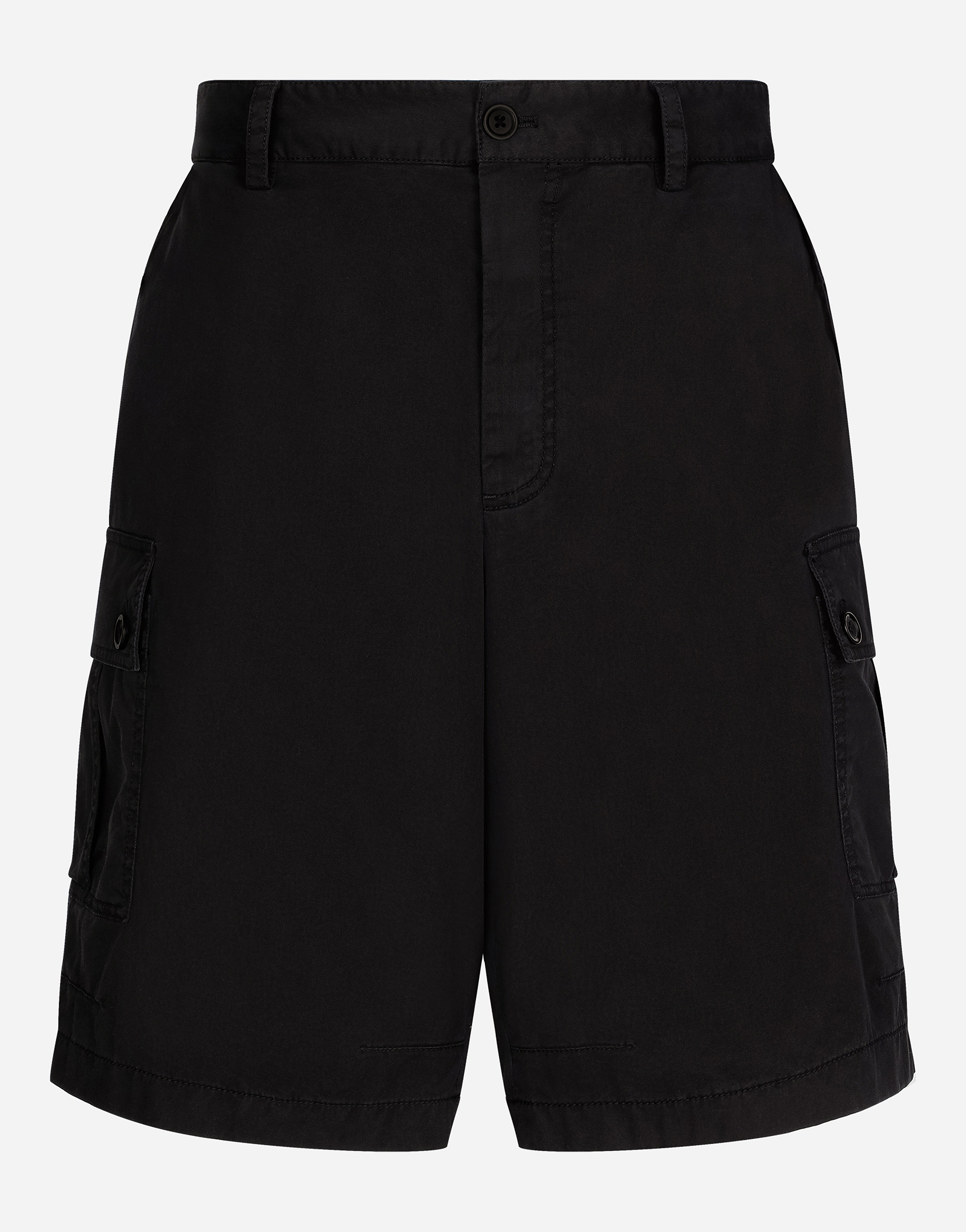 Shop Dolce & Gabbana Stretch Cotton Cargo Pants With Brand Plate In Black