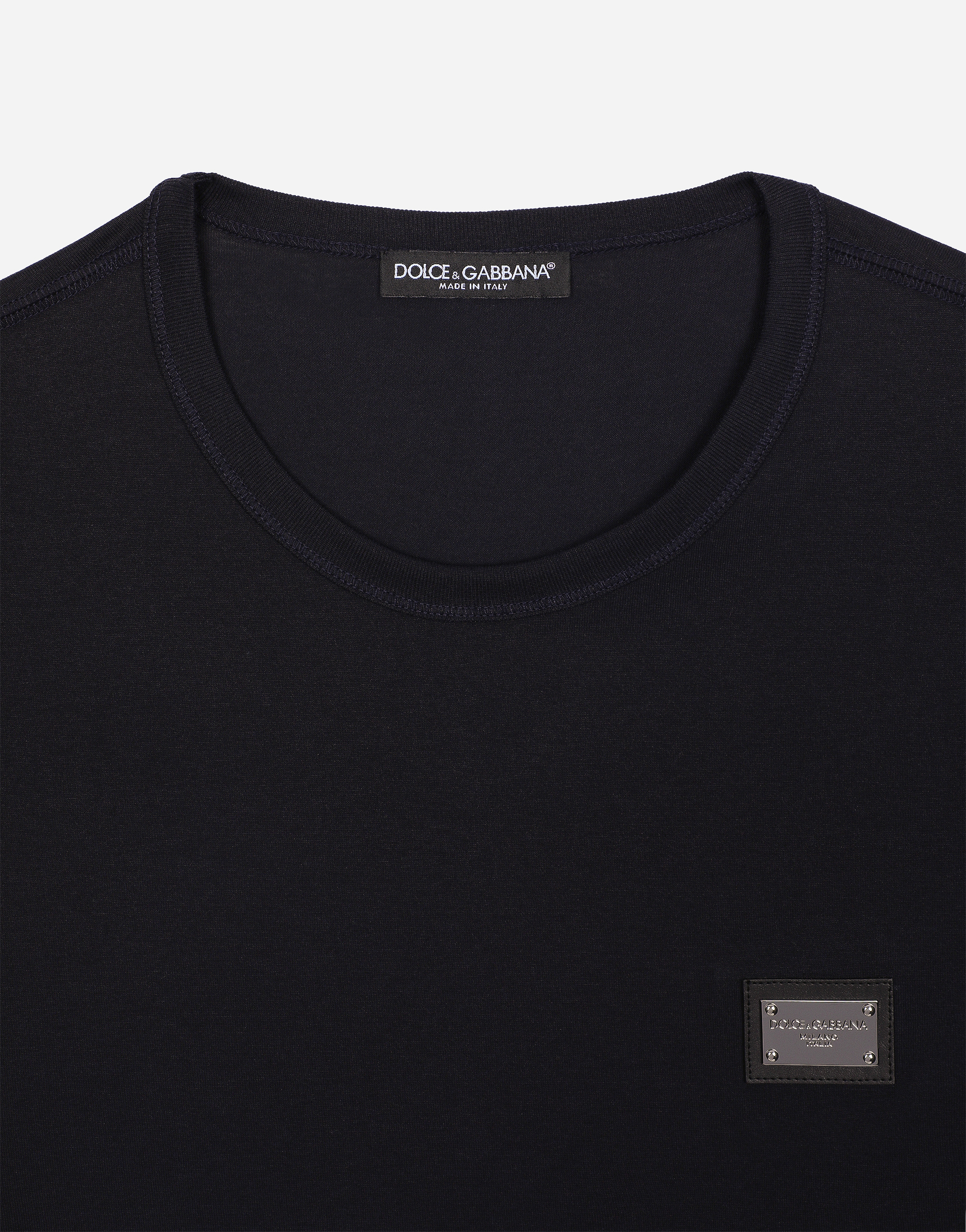 Shop Dolce & Gabbana Cotton T-shirt With Branded Tag In Blue