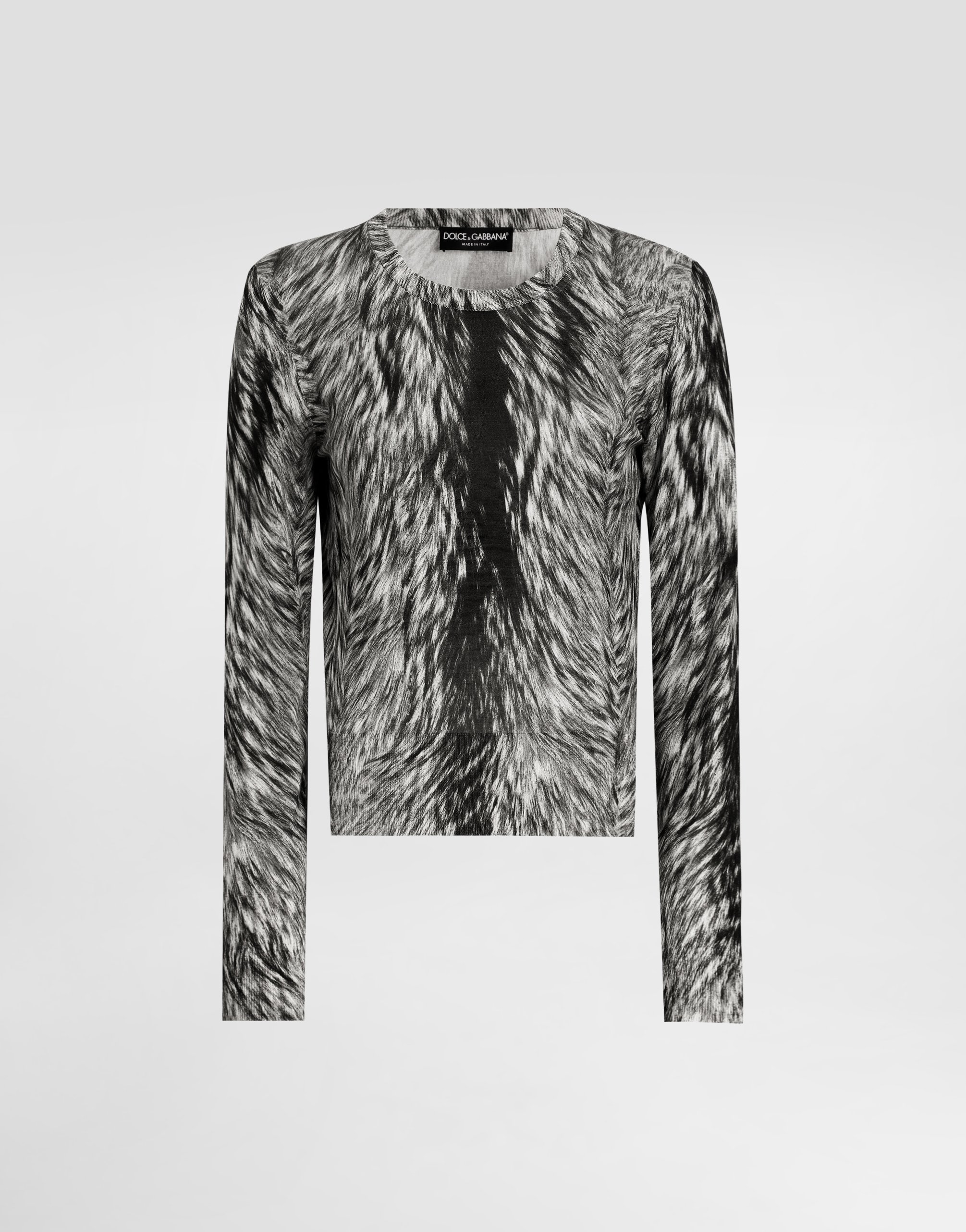 Dolce & Gabbana Fur-print Silk Sweater - Woman Sweaters And Cardigans Grey