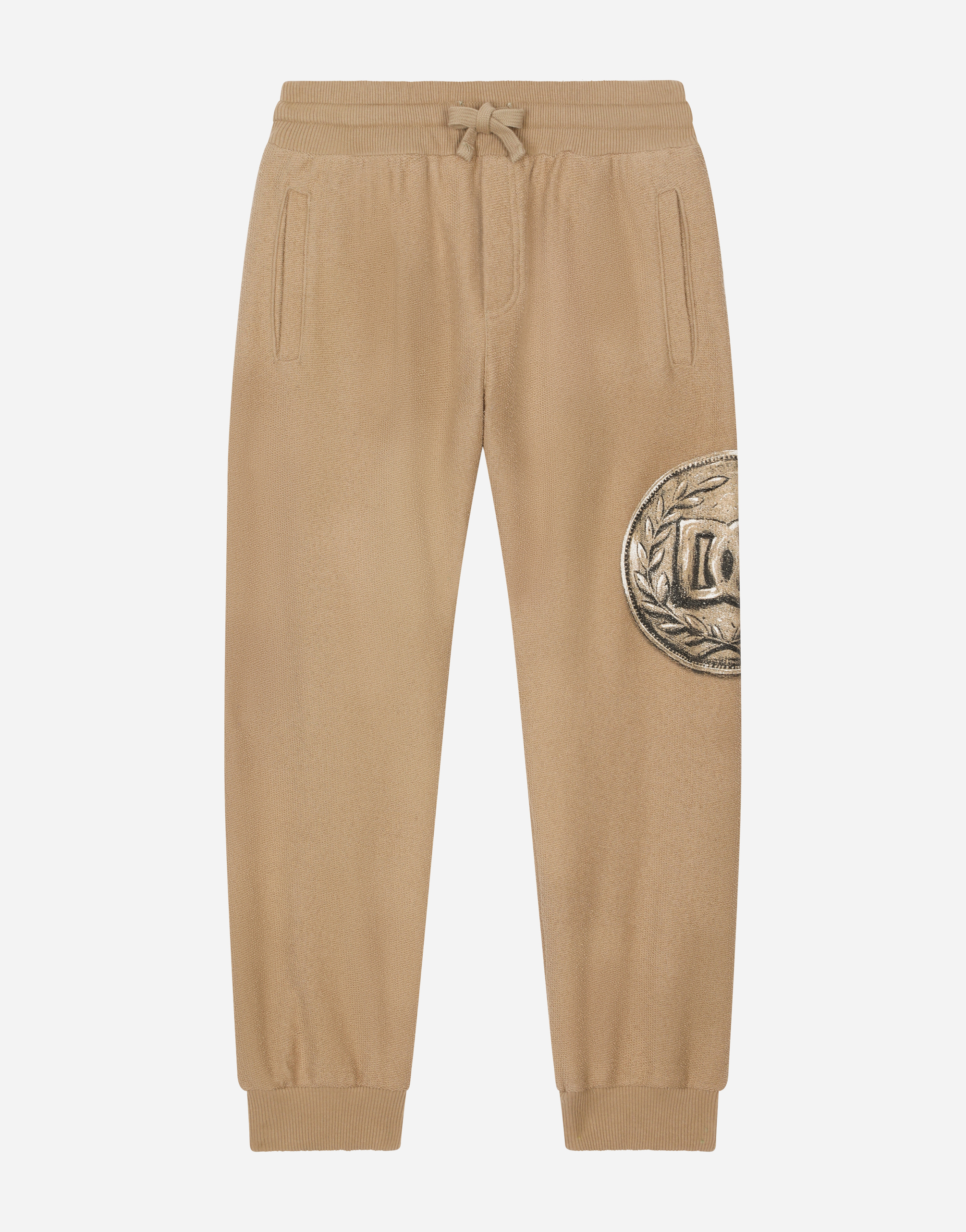 Dolce & Gabbana Cotton Jogging Trousers With Coin Print In Beige