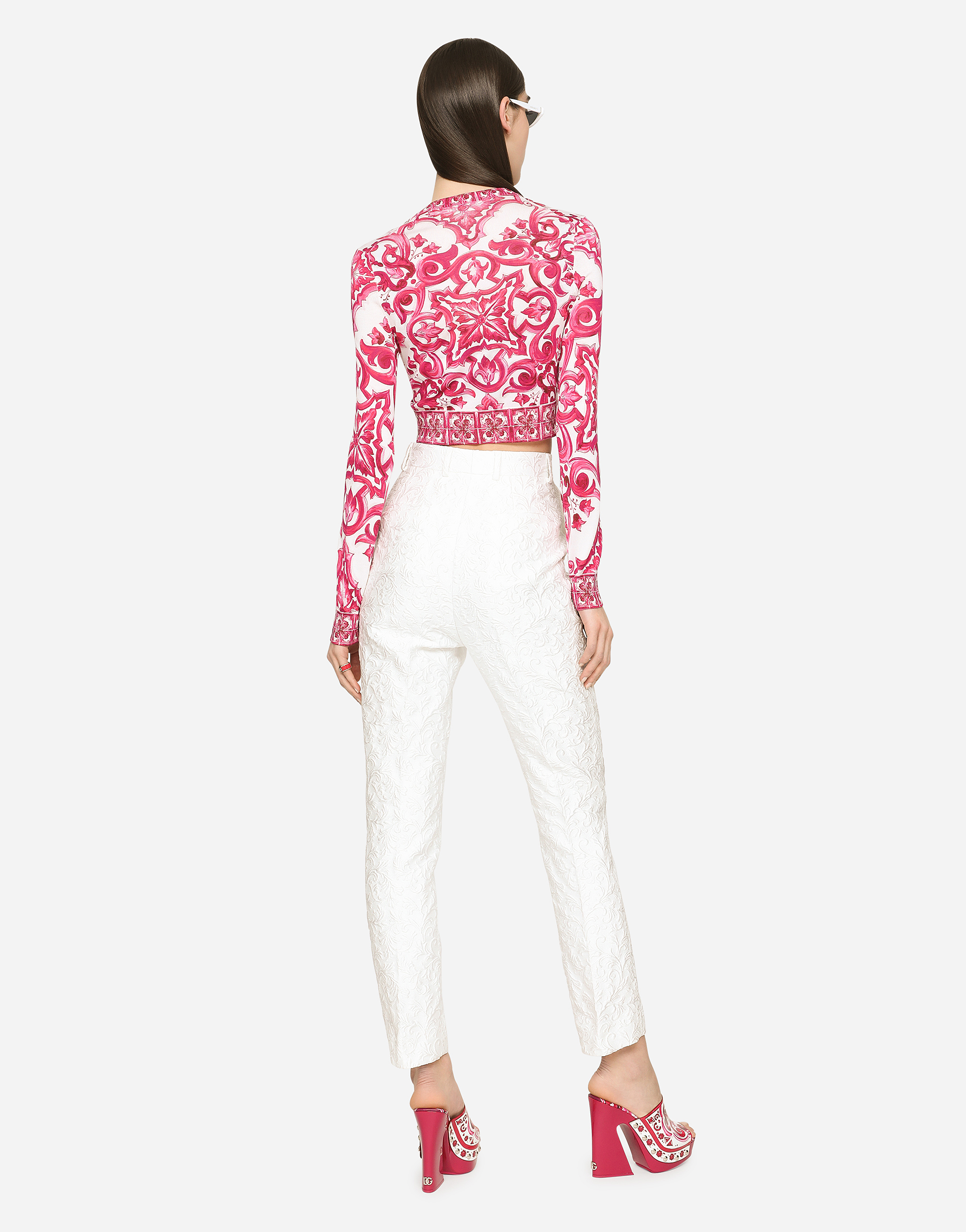 Shop Dolce & Gabbana Brocade Pants In White