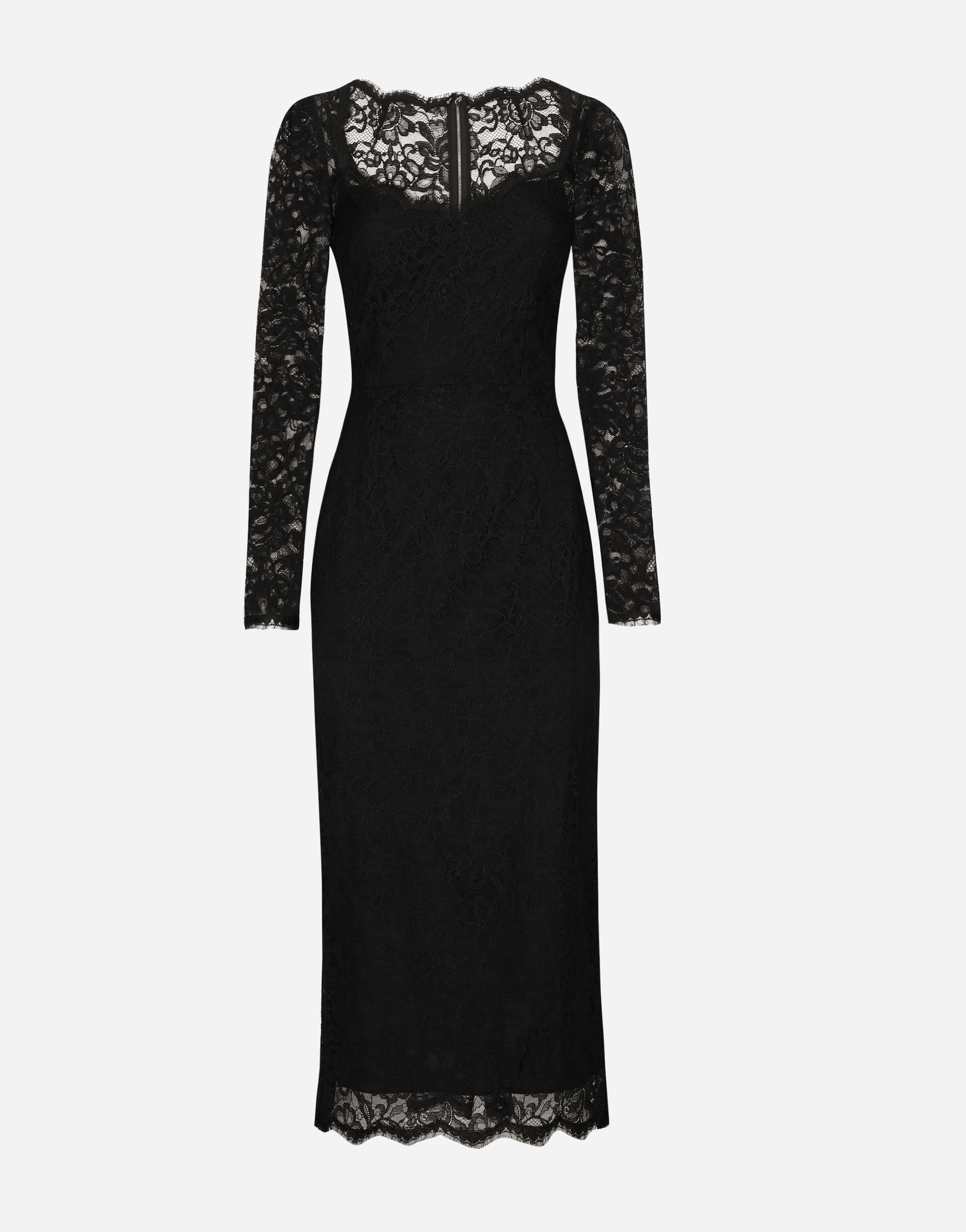 Dolce & Gabbana Midi Dress In Floral Chantilly Lace In Black