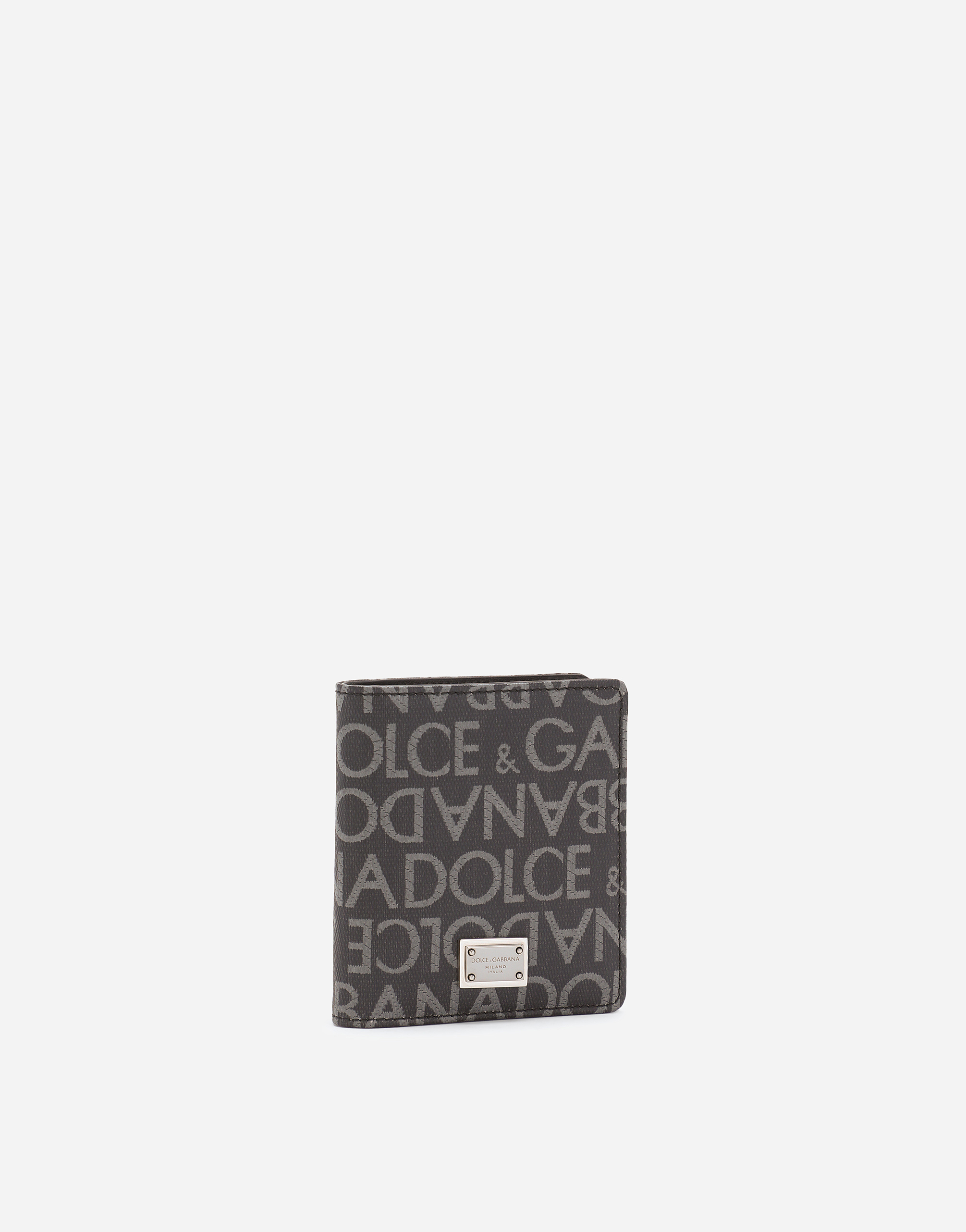Dolce & Gabbana Coated Jacquard Bifold Card Holder In Nero/grigio