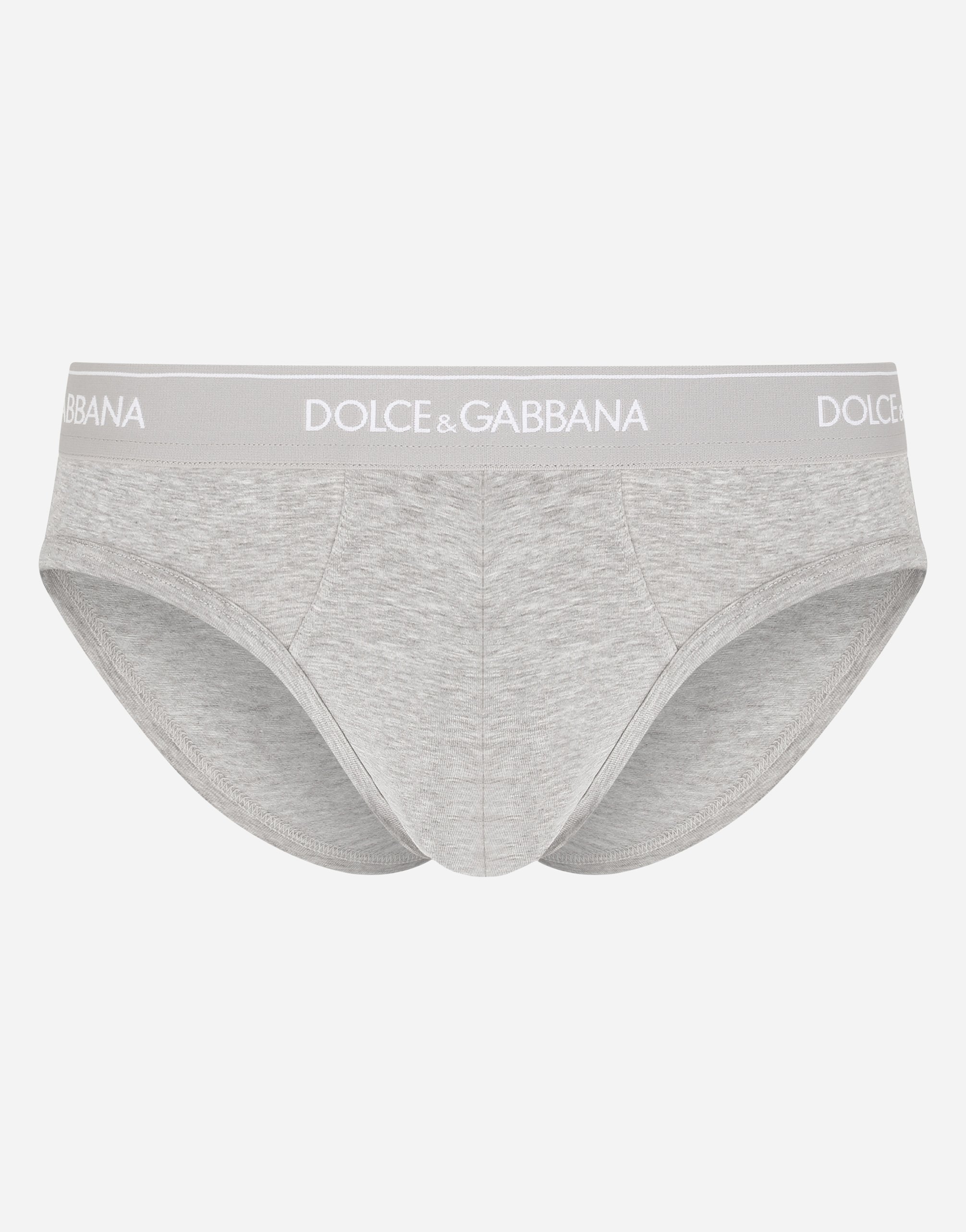 Dolce & Gabbana Stretch Cotton Mid-rise Briefs Two Pack In Grey
